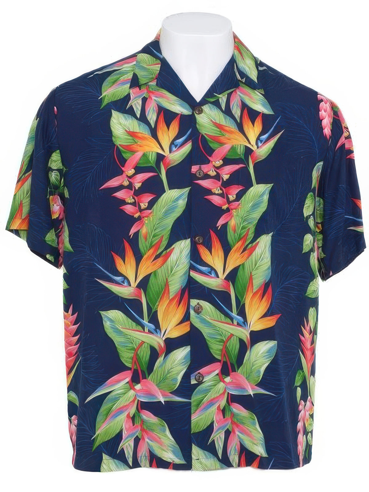 Hilo Hattie - Bird of Paradise Panel Royal Rayon Men's Hawaiian Shirt