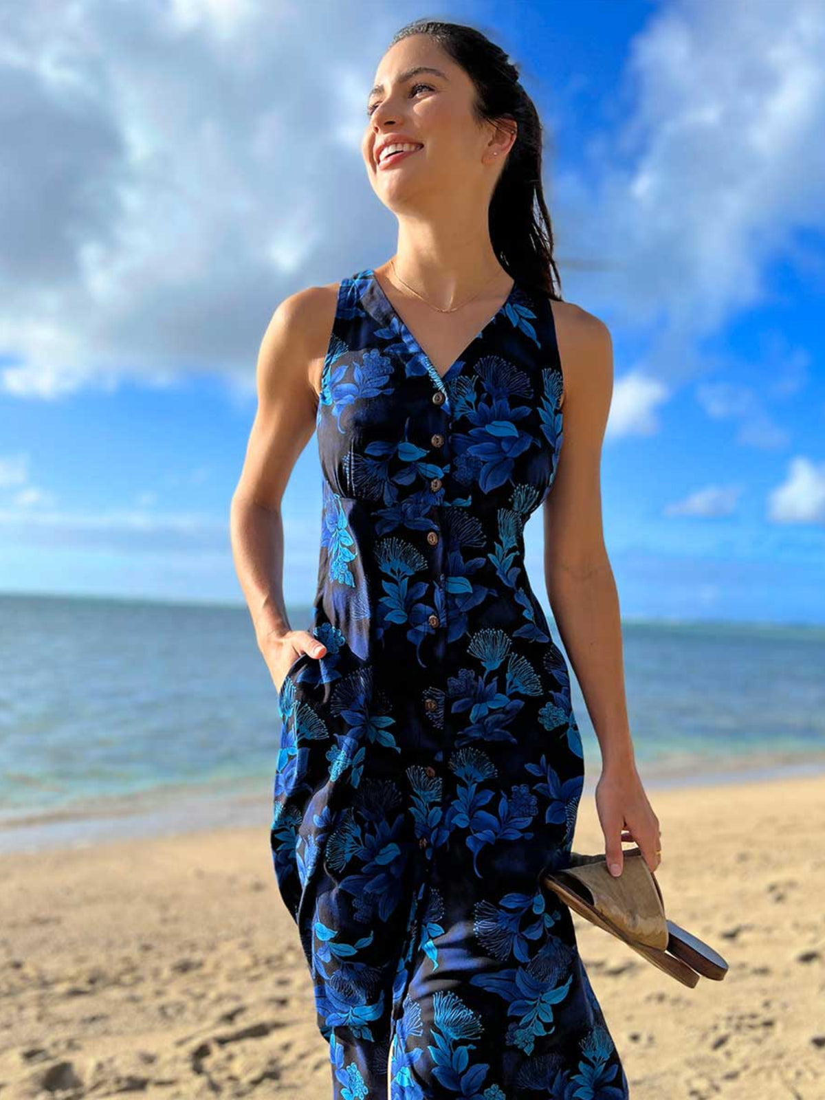 Paradise Found - Ohia Navy Rayon Hawaiian Long Dress