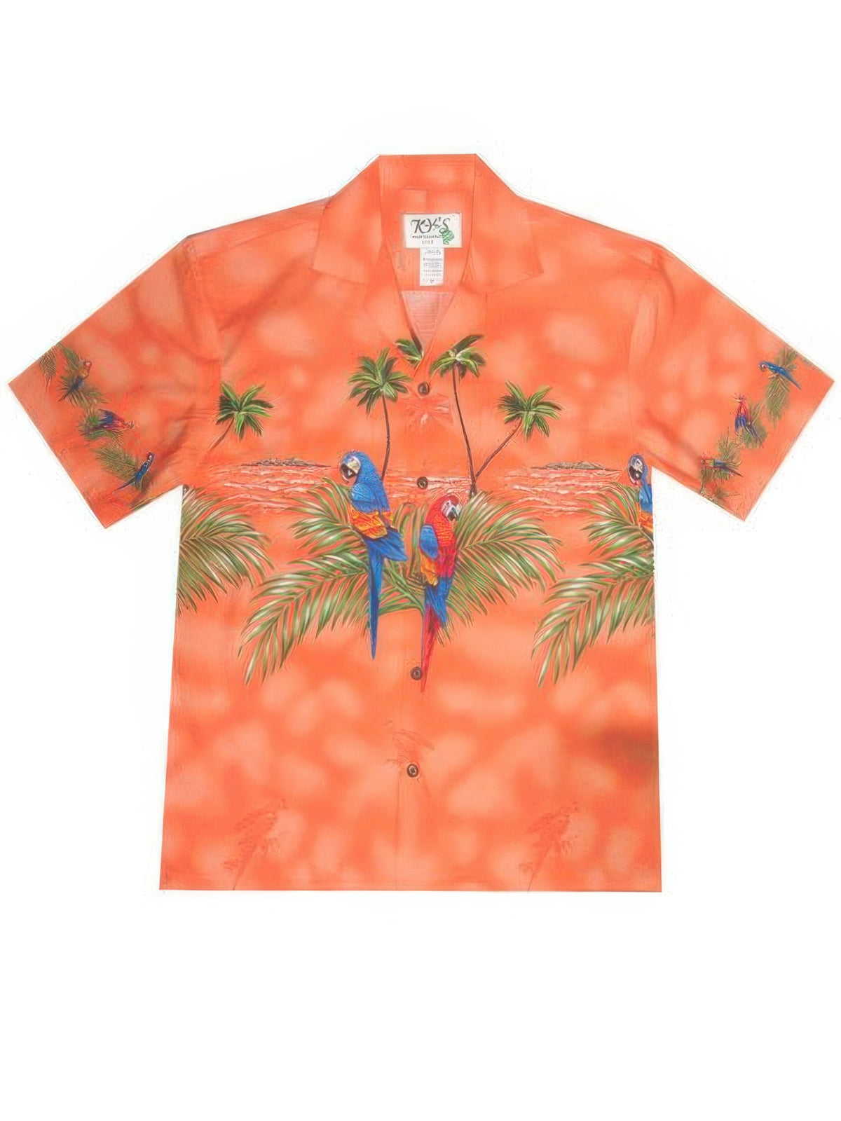 Ky's - Parrot On The Beach Orange Cotton Men's Hawaiian Shirt