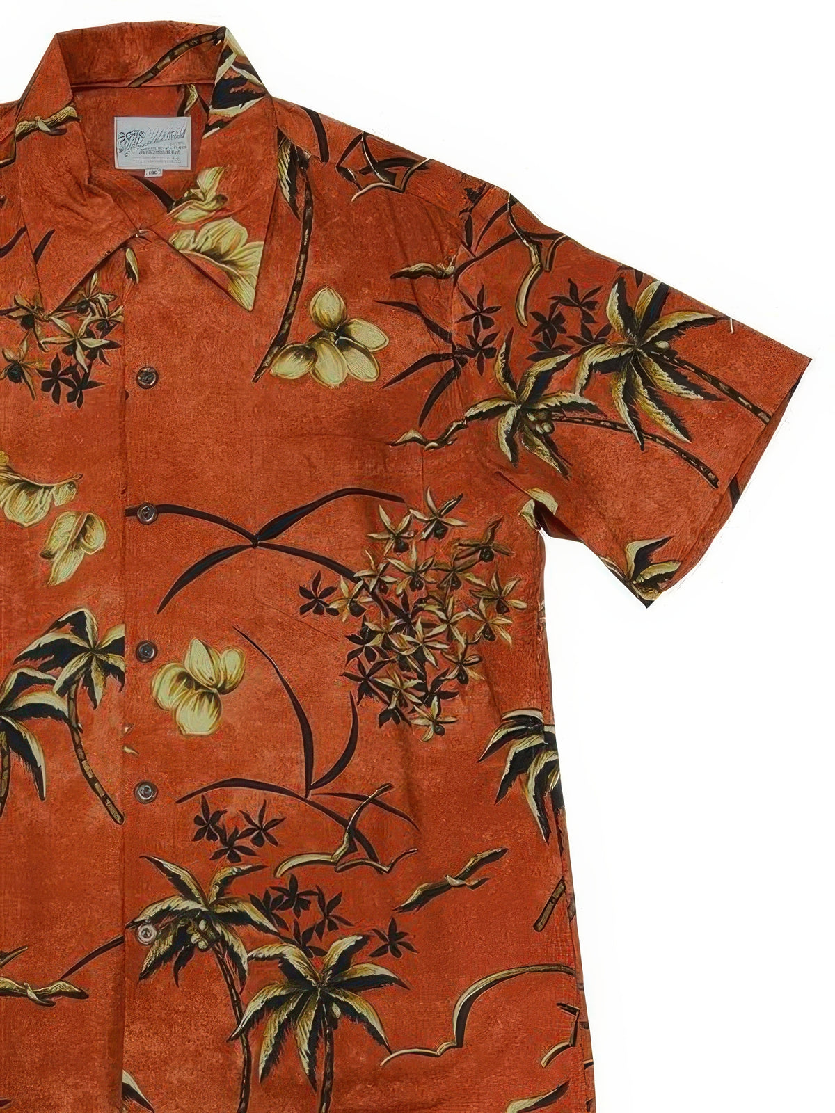 Paradise Found - Vintage Oasis Palm Rust Rayon Men's Hawaiian Shirt