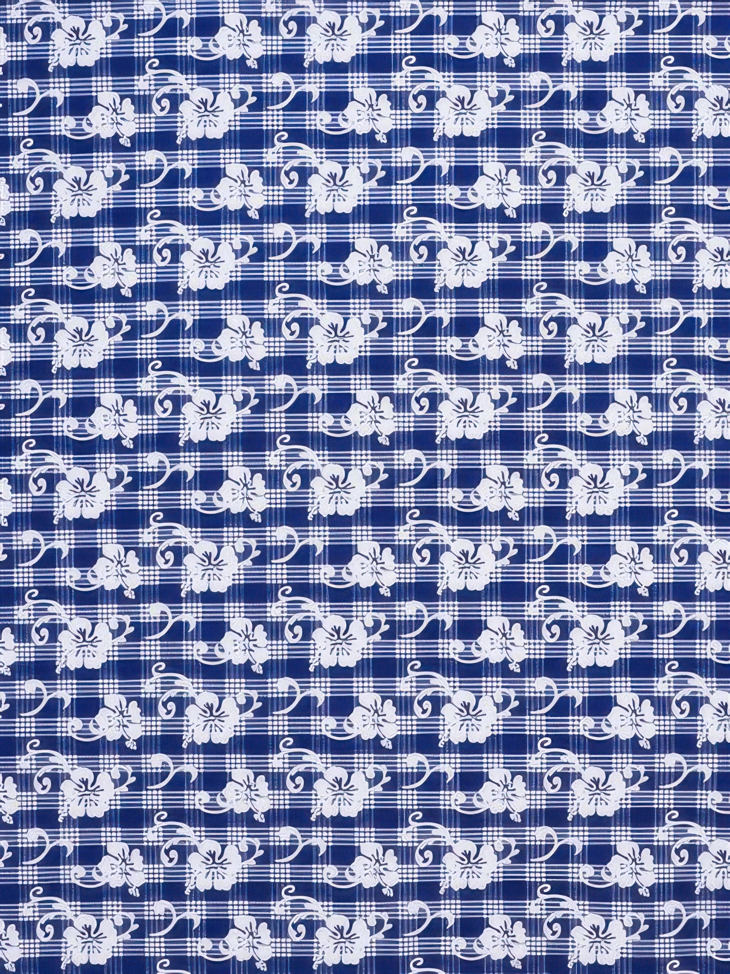 Ka Makani - Hibiscus Palaka Navy Poly Cotton Hawaiian Fabric HH