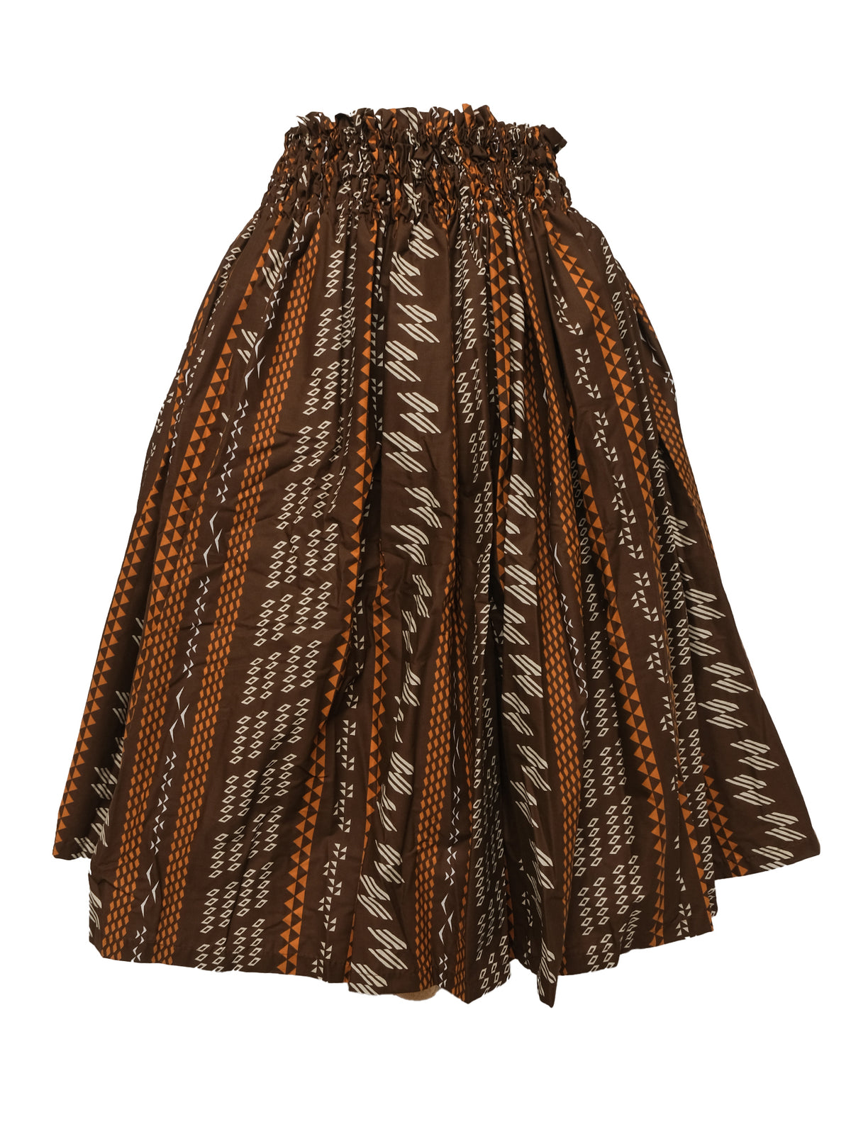 Ka Makani - Tribal Triangle Brown Poly Cotton Hula Pau Skirt / 3 Bands