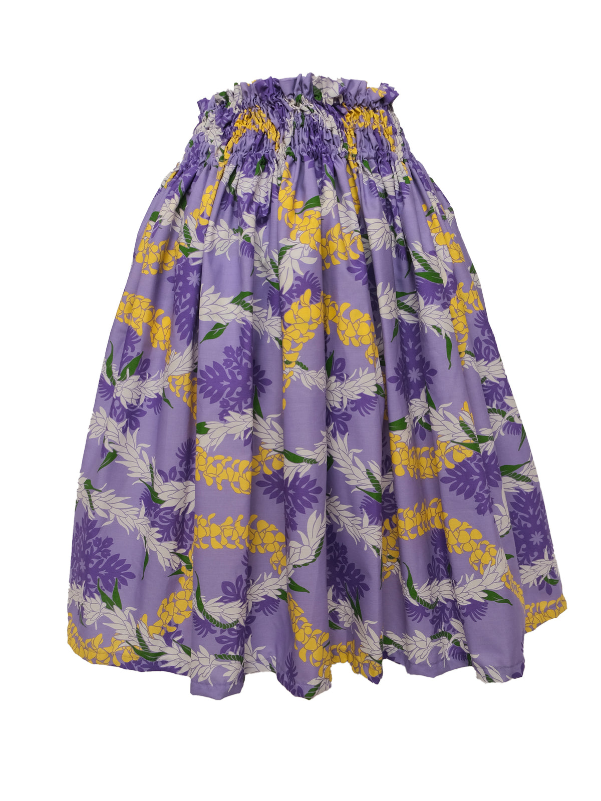 Ka Makani - Puakenikeni & Tuberose Lei Purple Poly Cotton Hula Pau Skirt / 3 Bands