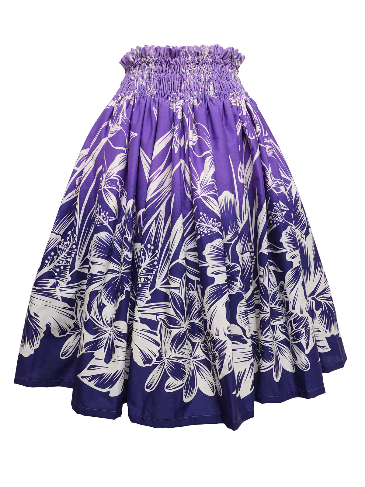 Ka Makani - Hibiscus & Orchid Purple & Ivory Poly Cotton Hula Pau Skirt / 3 Bands