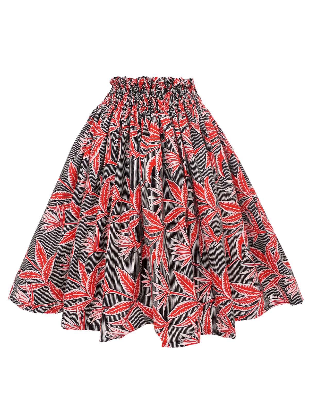 Ka Makani - Bird of Paradise Black & Red Poly Cotton Single Pau Skirt / 3 Bands