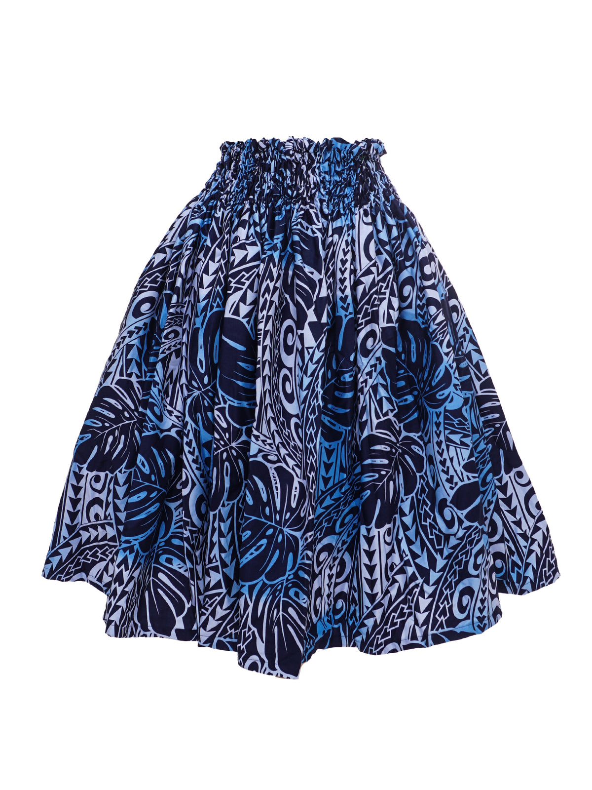 Ka Makani - Tribal Monstera Navy Poly Cotton Single Pau Skirt / 3 Bands