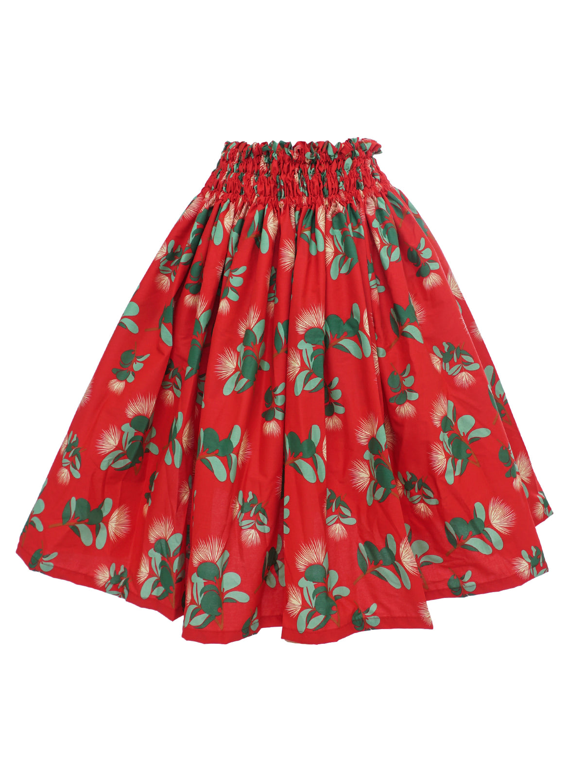 Ka Makani - Ohia Lehua Red Poly Cotton Single Pau Skirt / 3 Bands