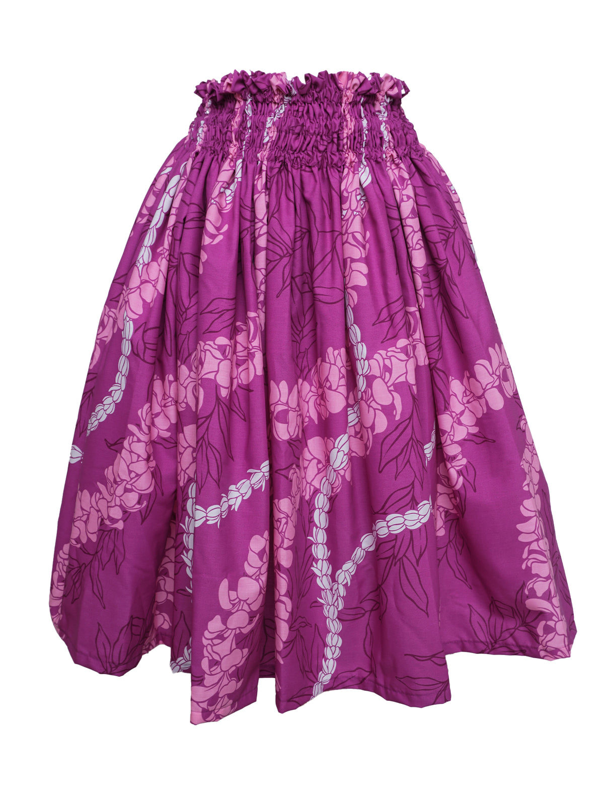 Ka Makani - Plumeria & Pikake Lei Purple Poly Cotton Hula Pau Skirt / 3 Bands