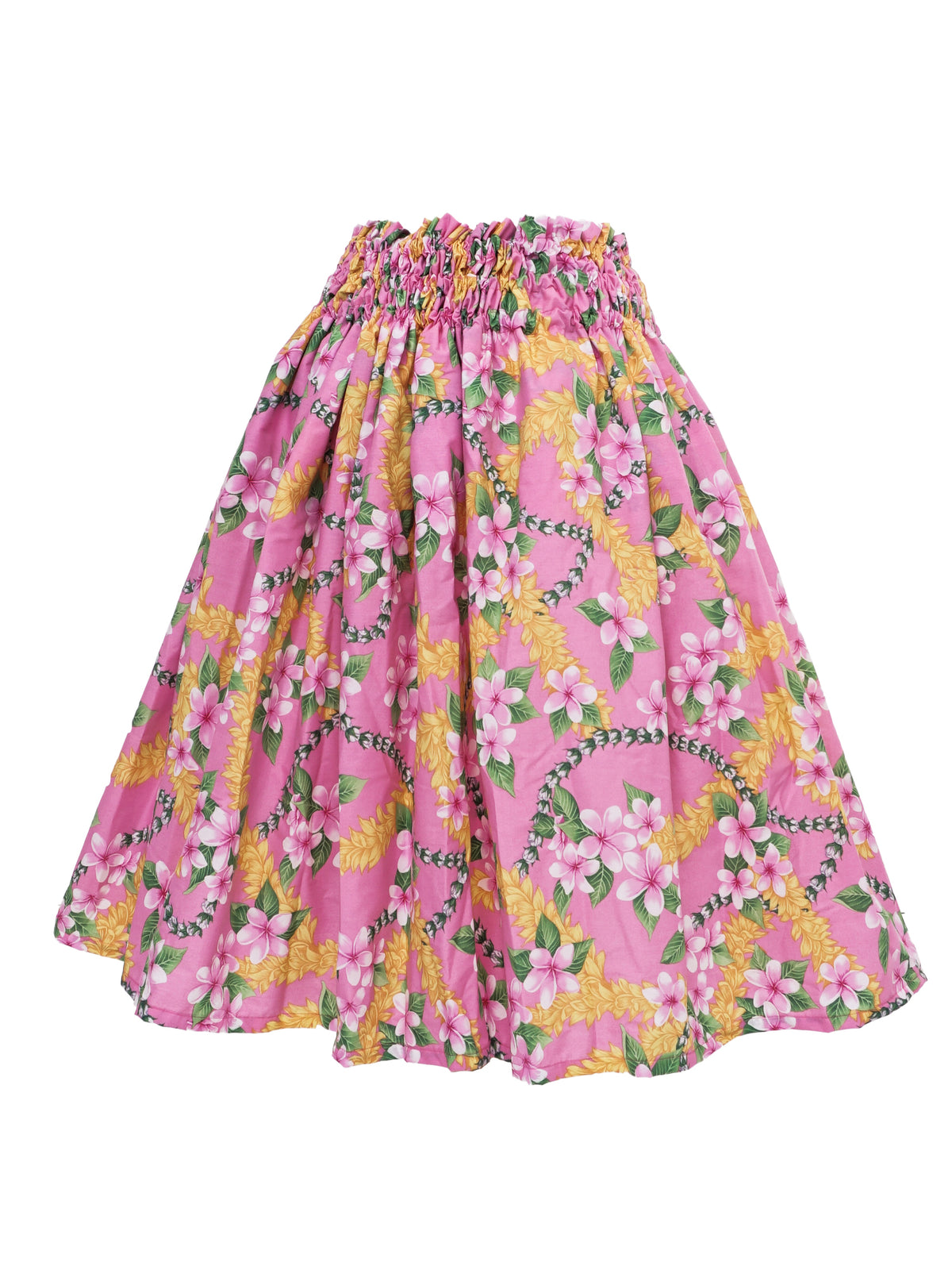 Ka Makani - Plumeria Lei Pink Poly Cotton Hula Pau Skirt / 3 Bands