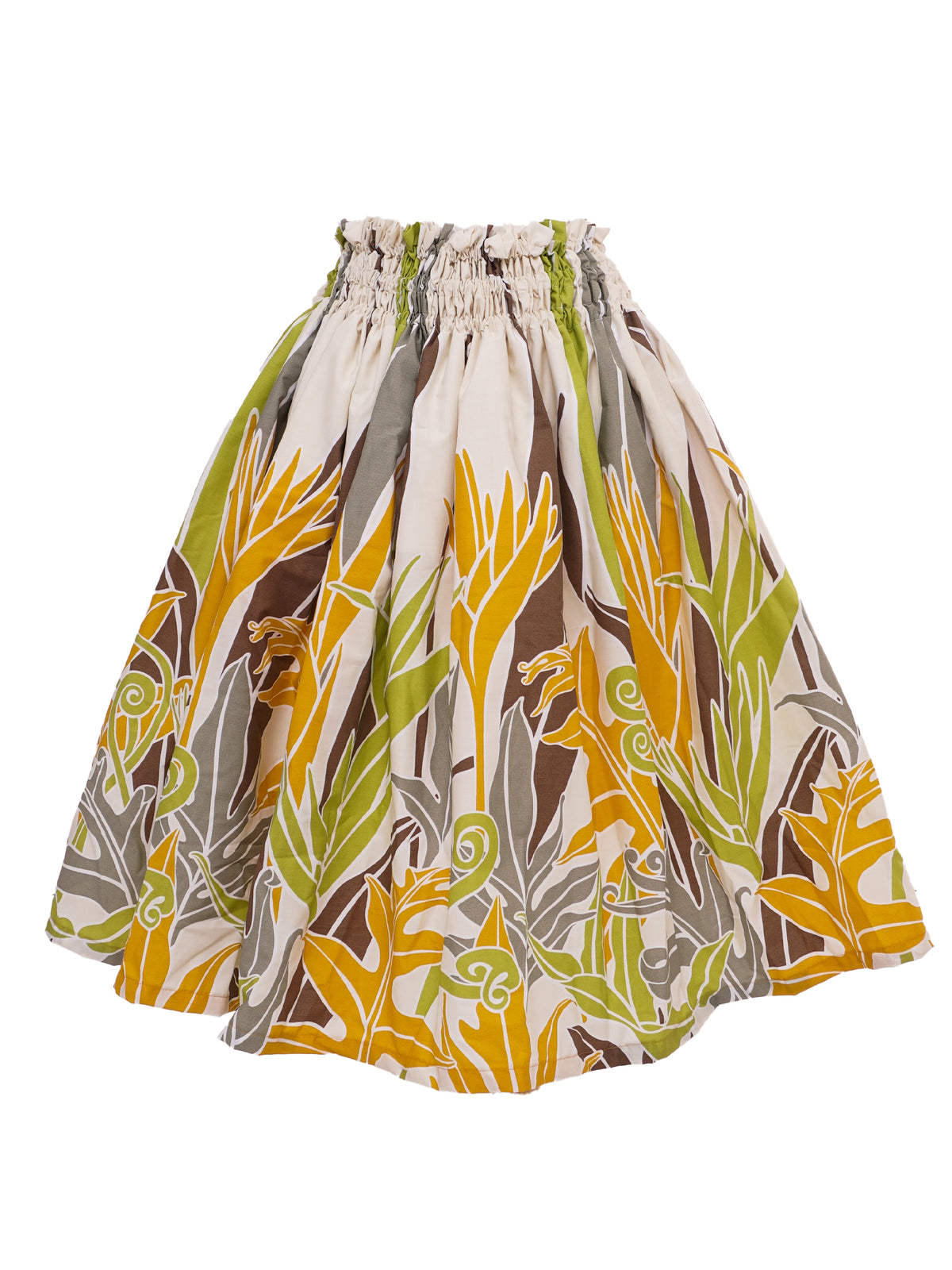 Ka Makani - Bird of Paradise & Palm Leaves Natural & Multi Poly Cotton Single Pau Skirt / 3 Bands