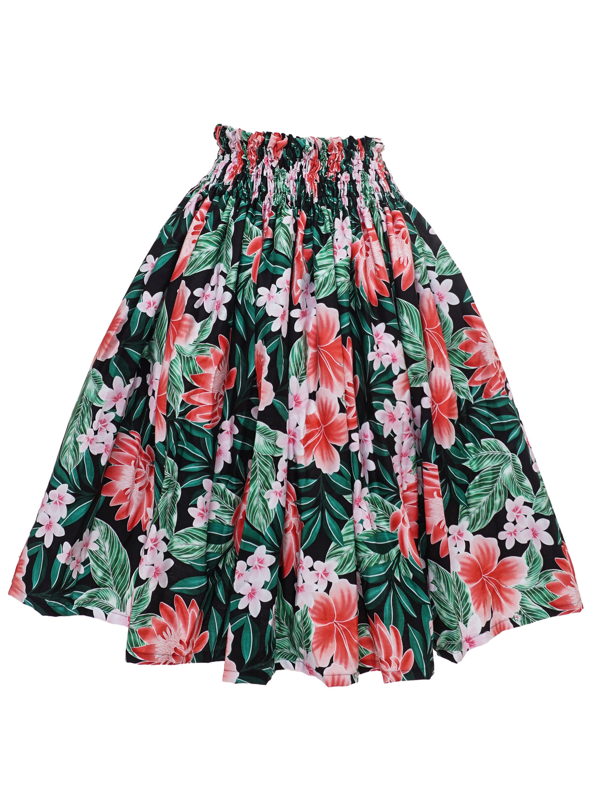 Ka Makani - Hibiscus & Protea Black Cotton Single Pau Skirt / 3 Bands