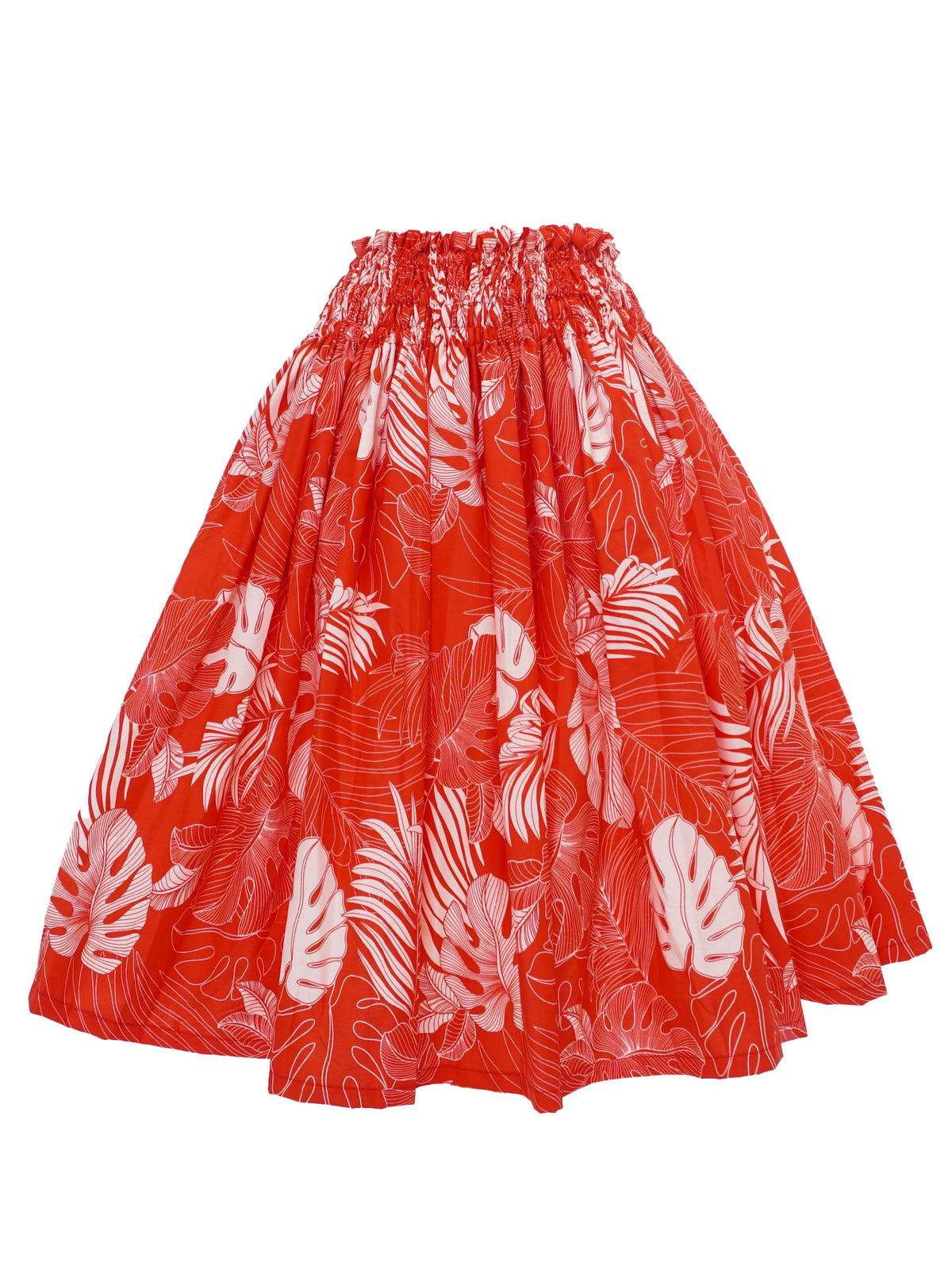 Ka Makani - Monstera Leaf Red Poly Cotton Single Pau Skirt / 3 Bands