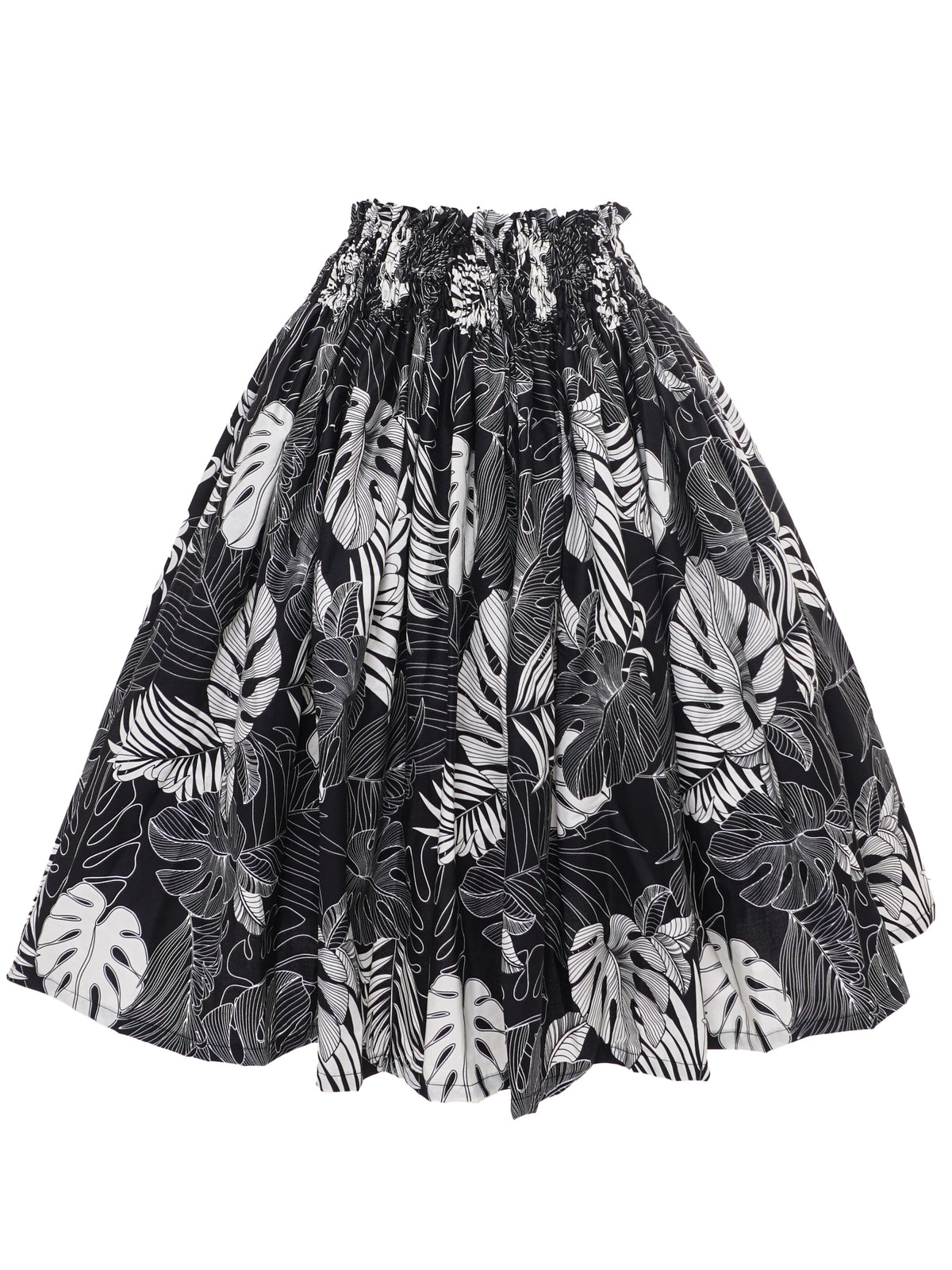 Ka Makani - Monstera Leaf Black Poly Cotton Single Pau Skirt / 3 Bands
