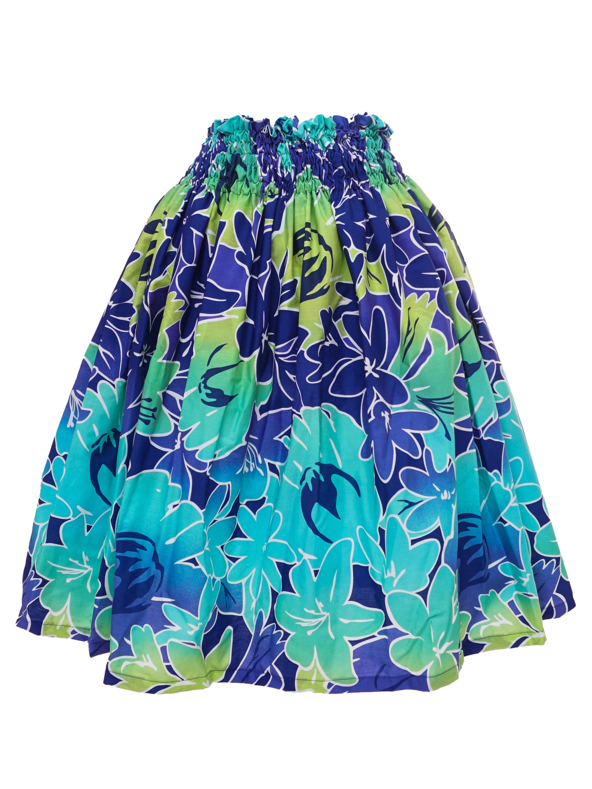 Ka Makani - Ombre Floral Turquoise & Purple Poly Cotton Single Pau Skirt / 3 Bands
