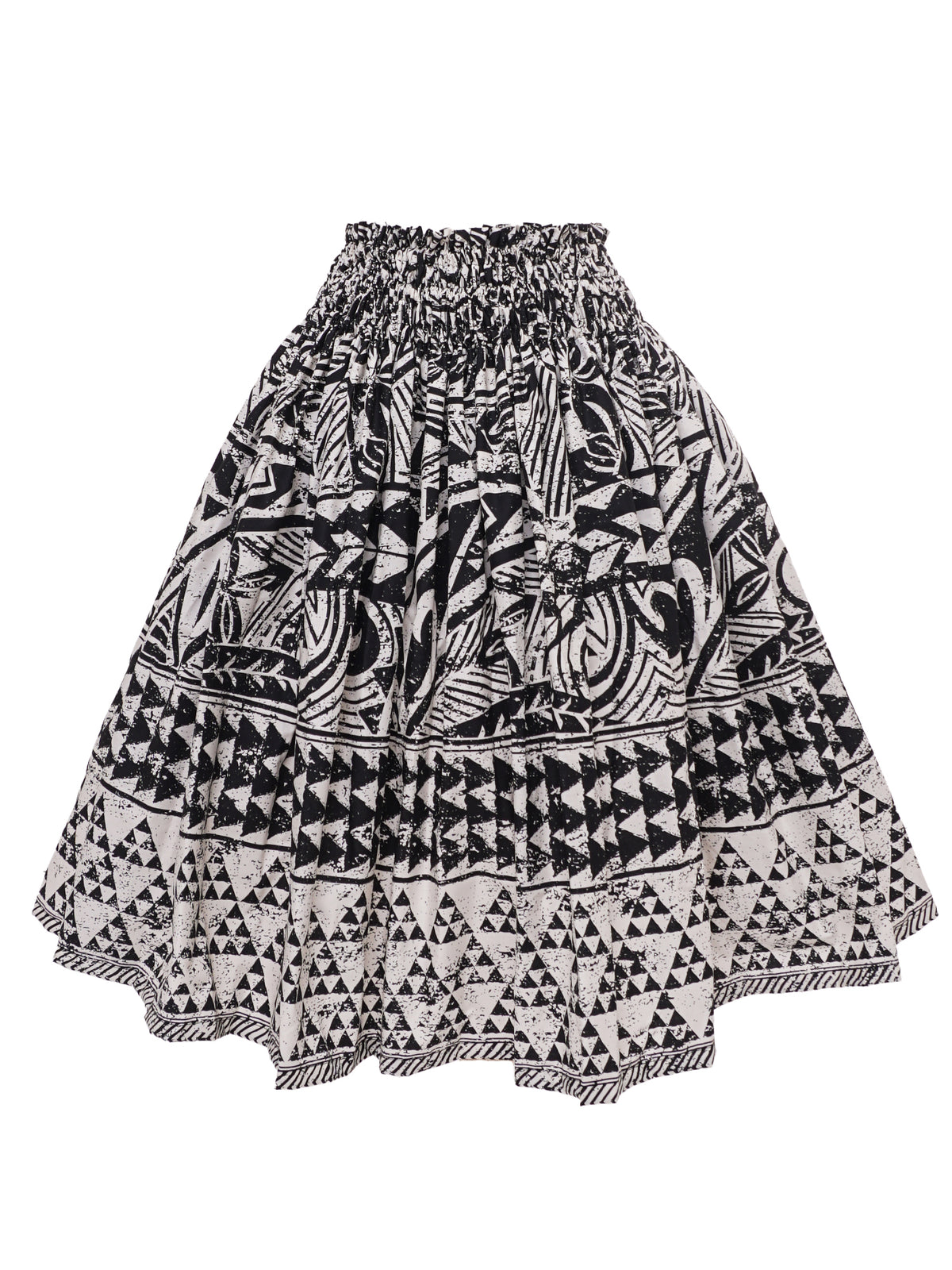 Ka Makani - Tribal Tattoo Cream & Black Poly Cotton Single Pau Skirt / 3 Bands