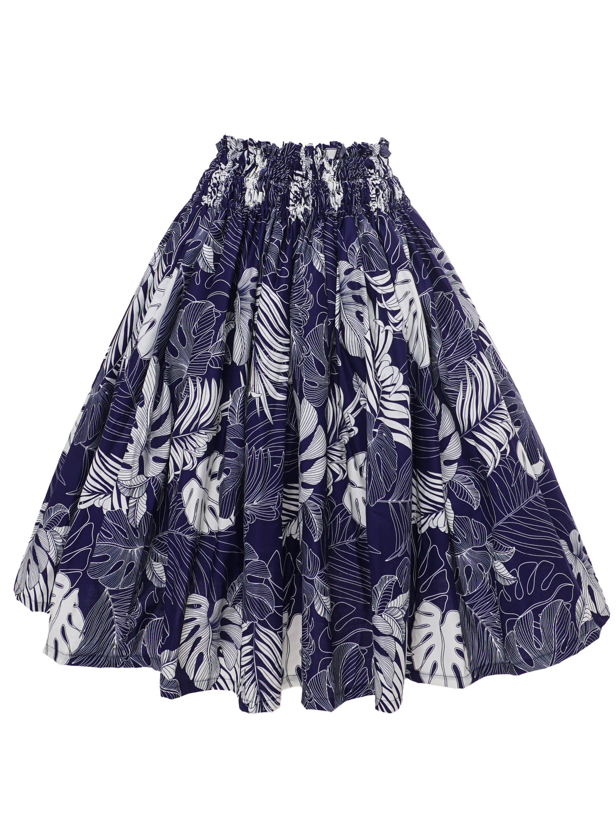 Ka Makani - Monstera Leaf Navy Poly Cotton Single Pau Skirt / 3 Bands