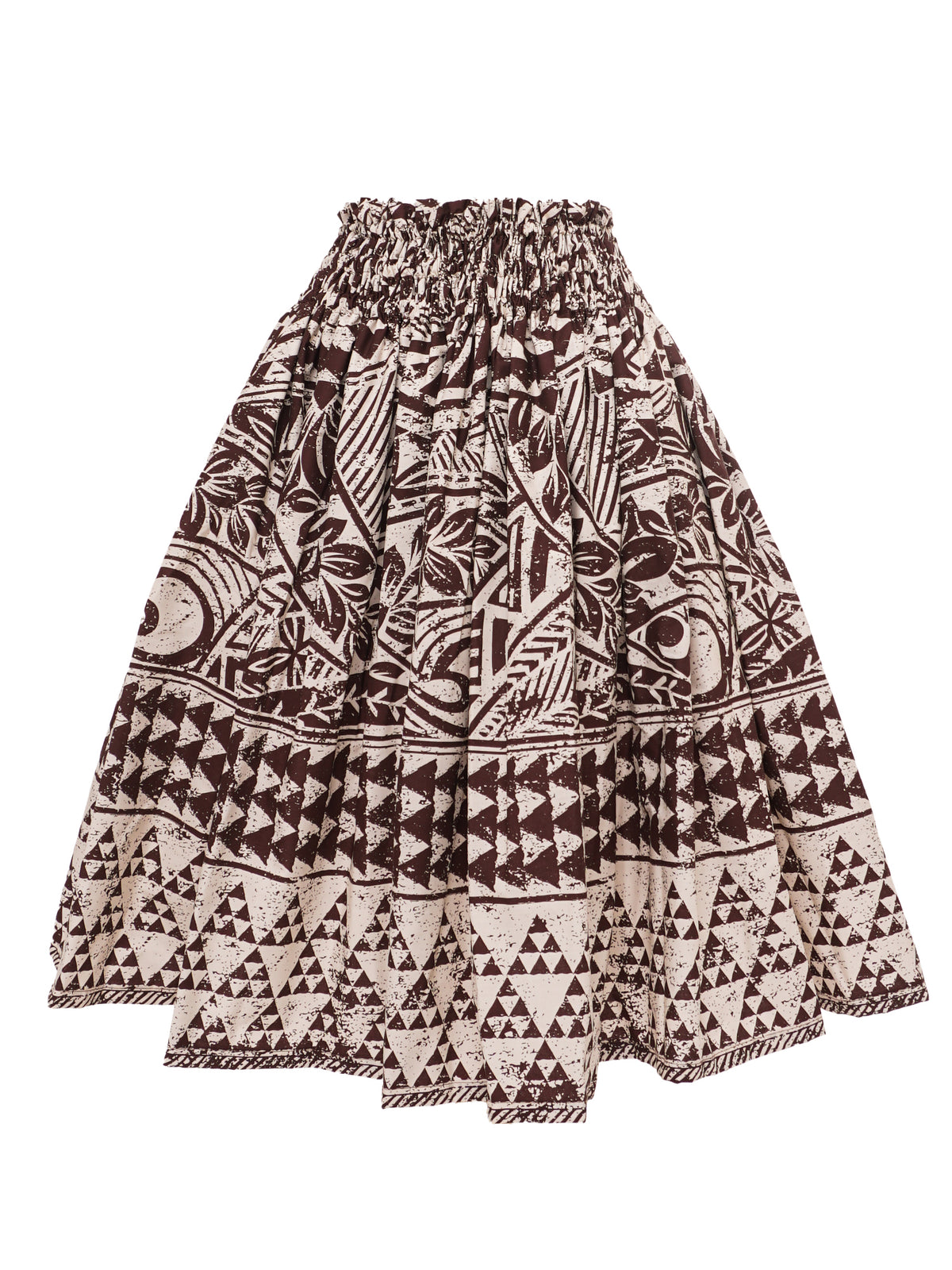 Ka Makani - Tribal Tattoo Cream & Brown Poly Cotton Single Pau Skirt / 3 Bands