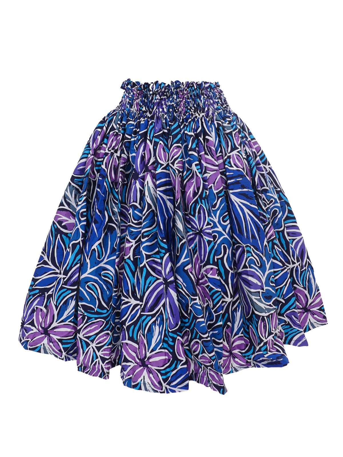 Ka Makani - Tropical Plants Navy Cotton Single Pau Skirt / 3 Bands