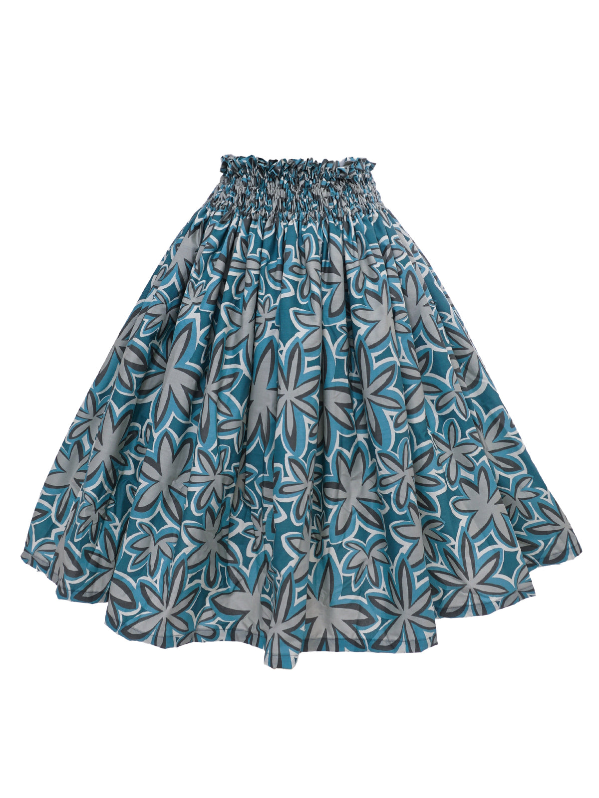 Ka Makani - Lovely Tiare Teal Poly Cotton Single Pau Skirt / 3 Bands