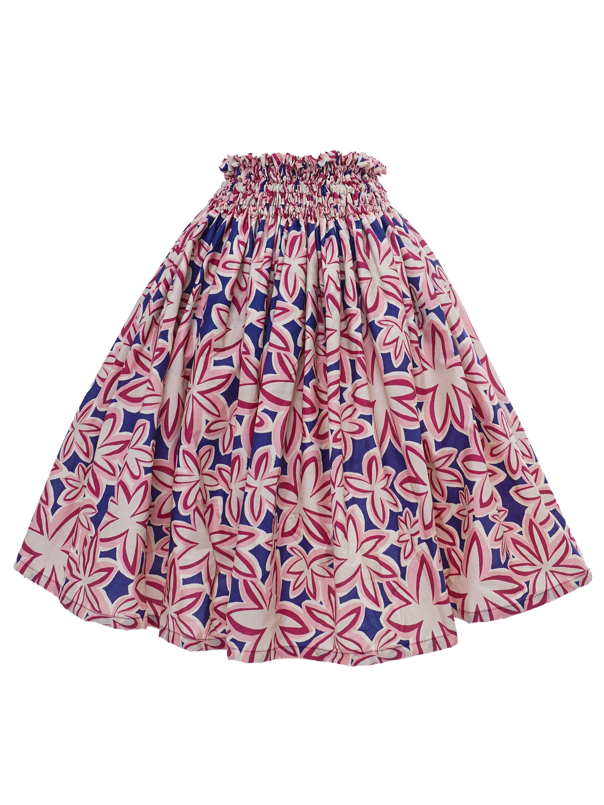 Ka Makani - Lovely Tiare Blue & Pink Poly Cotton Single Pau Skirt / 3 Bands