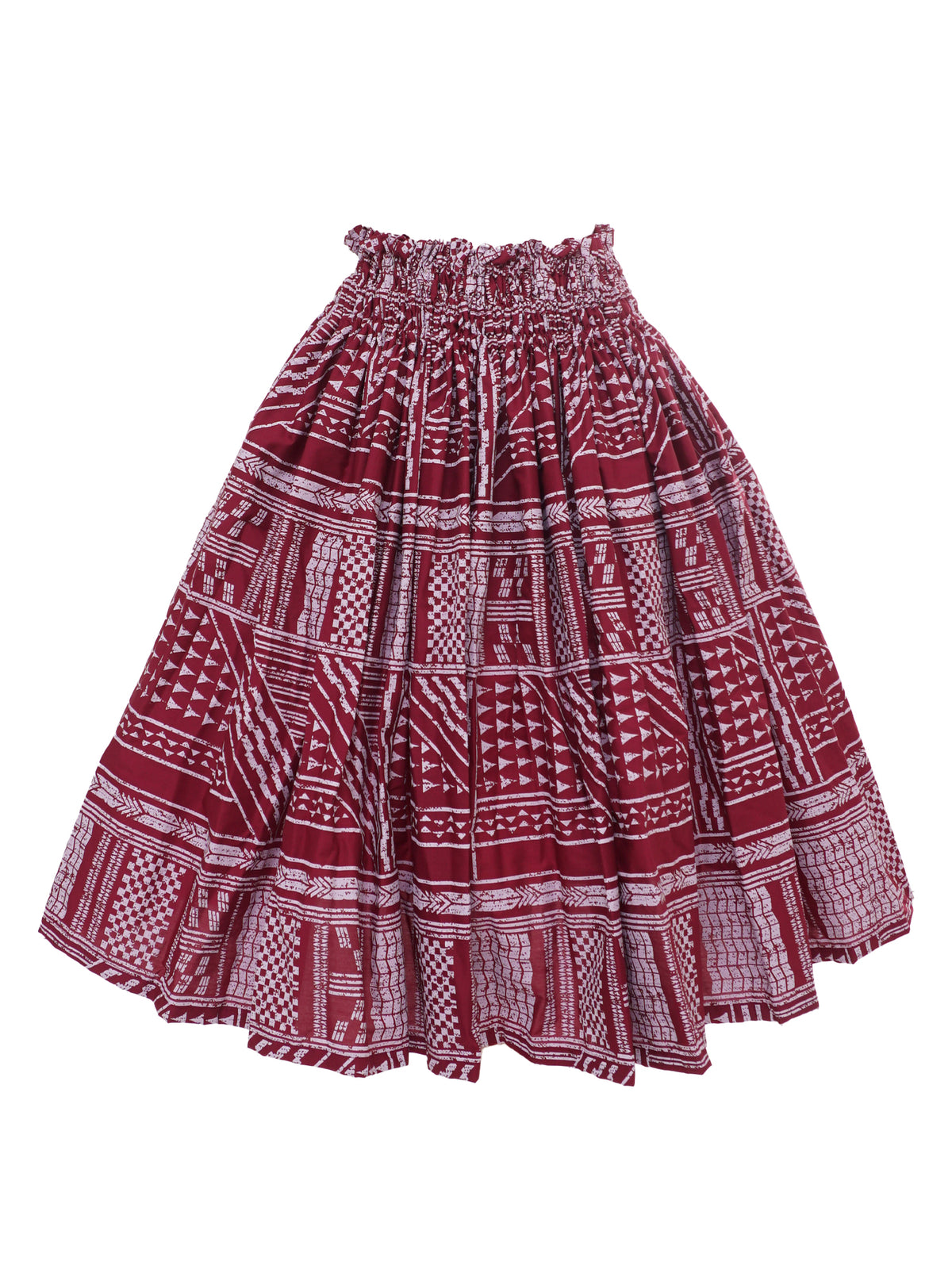 Ka Makani - Tapa White & Burgundy Poly Cotton Single Pau Skirt / 3 Bands