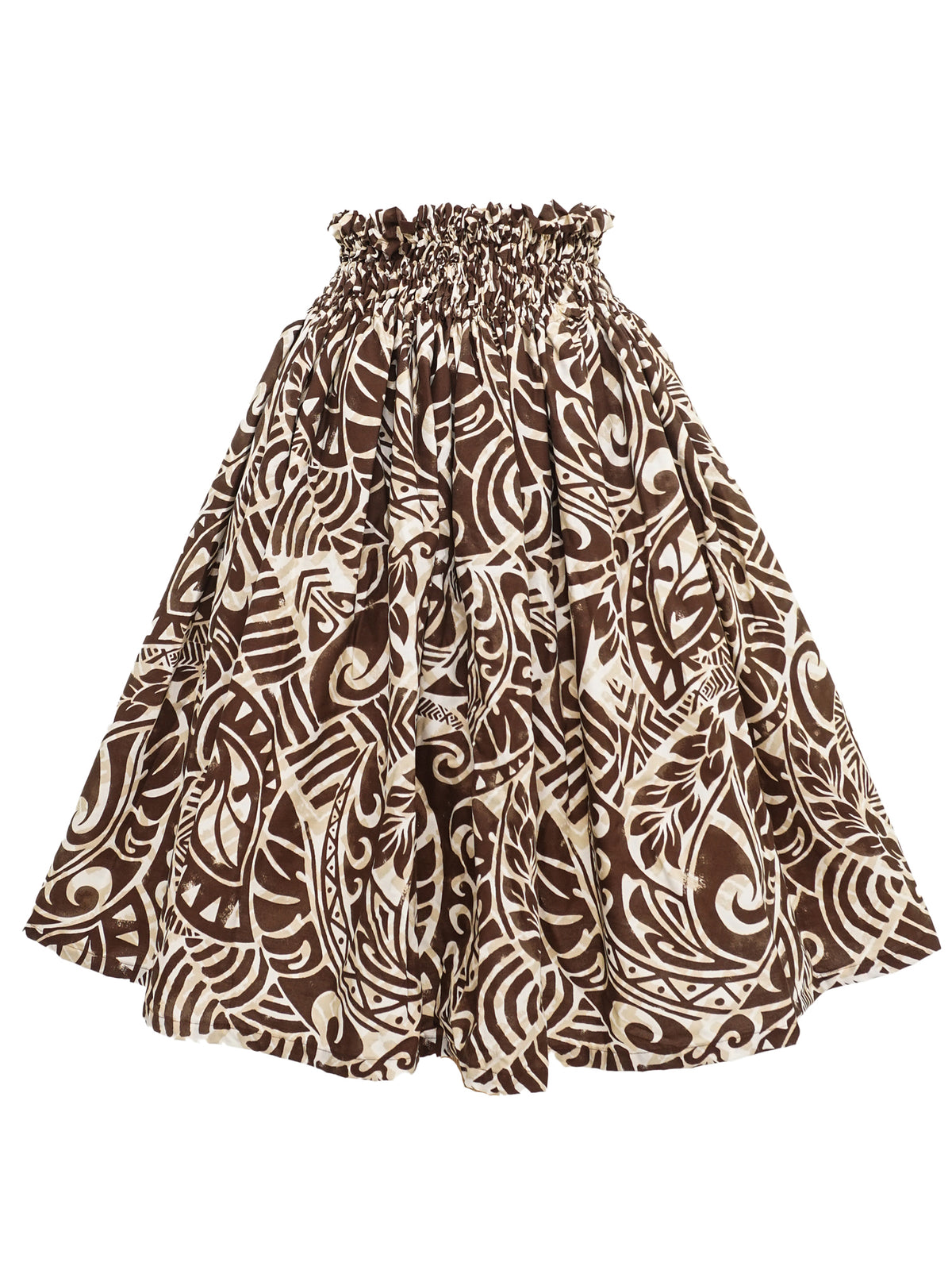 Ka Makani - Tribal Tapa Brown & Cream Poly Cotton Hula Pau Skirt / 3 Bands