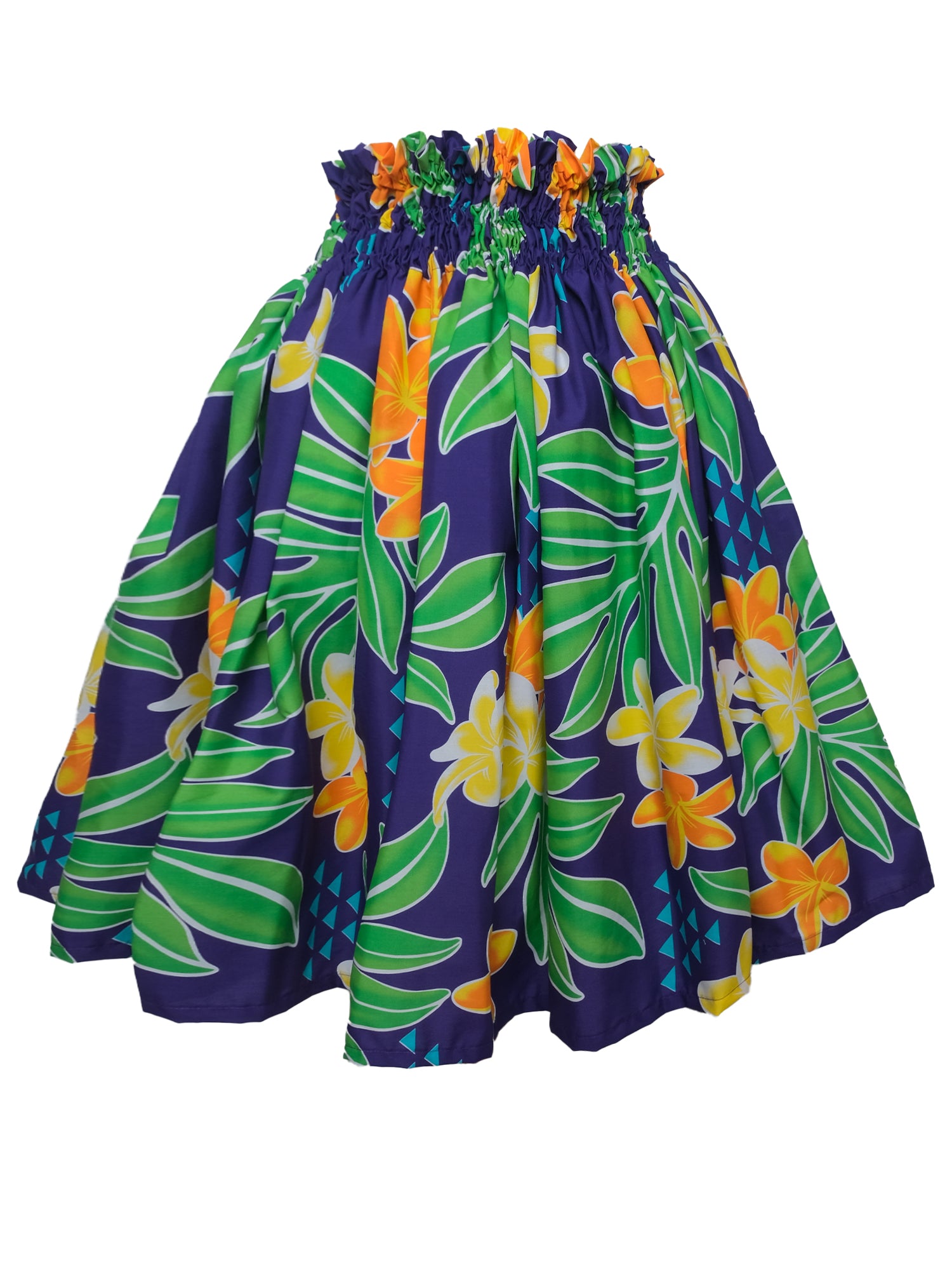 Ka Makani - Plumeria & Leaf Purple Poly Cotton Hula Pau Skirt / 3