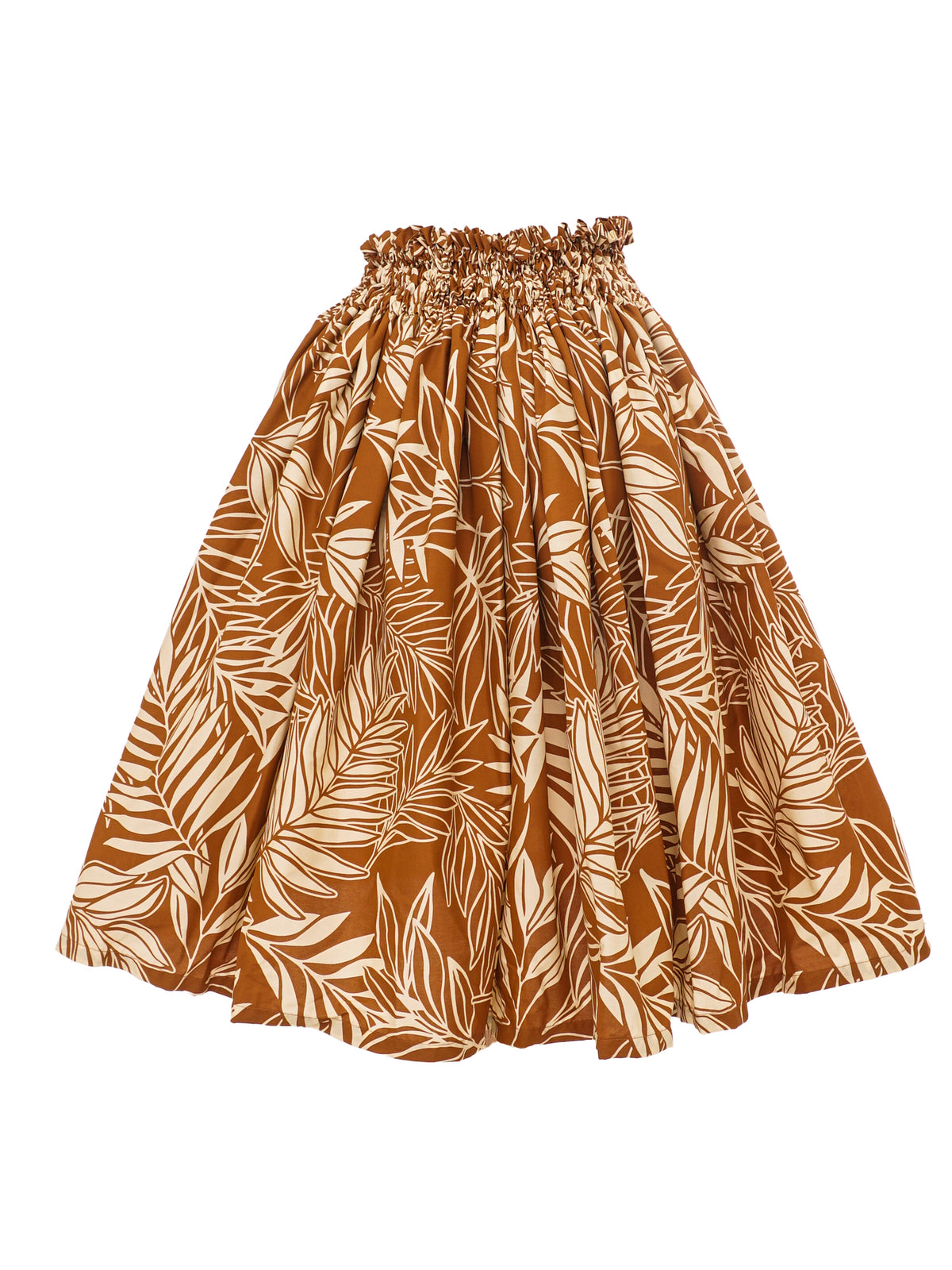Ka Makani - Palm Leaf Brown Poly Cotton Hula Pau Skirt / 3 Bands