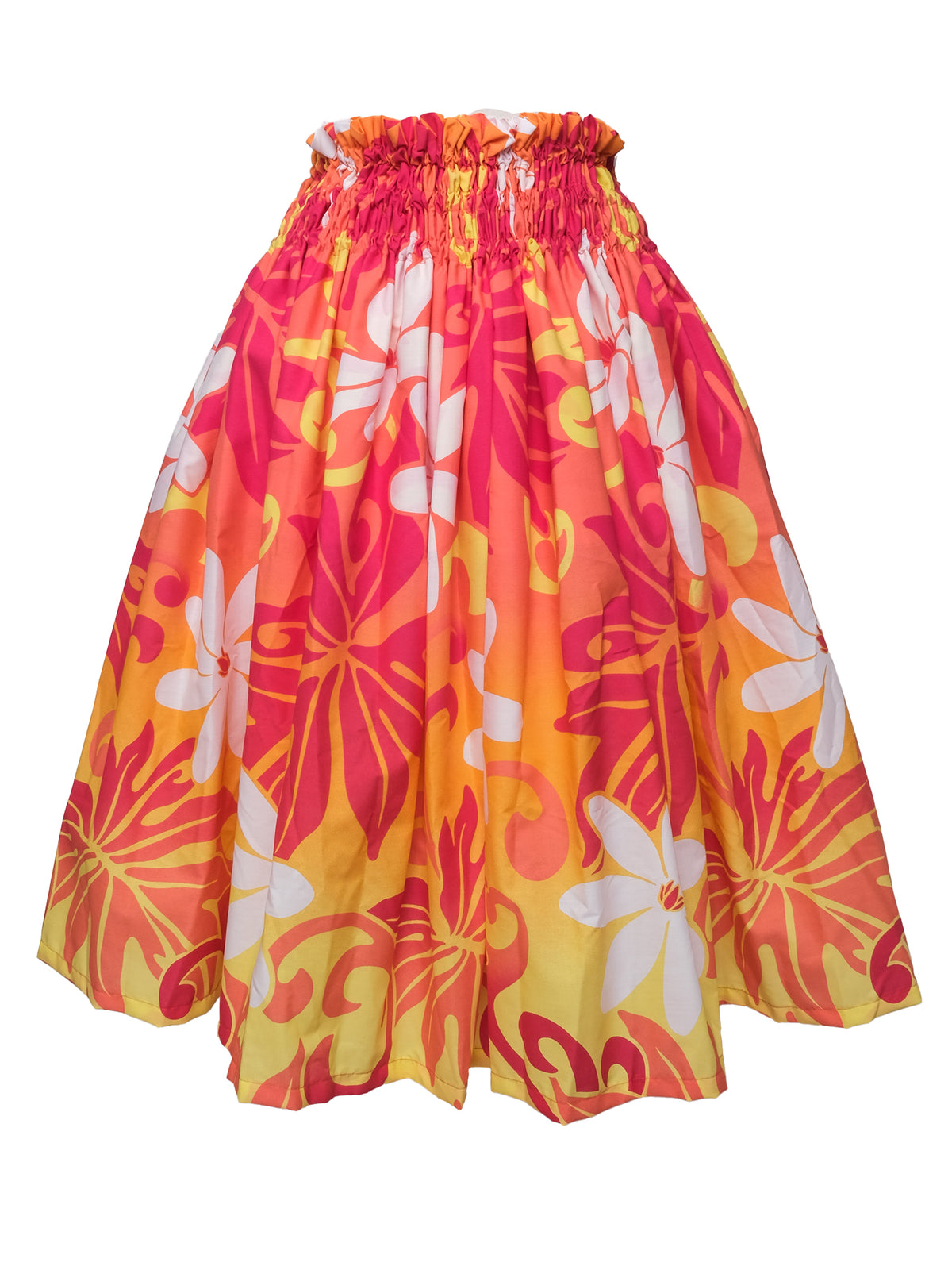 Ka Makani - Tiare Yellow & Peach Poly Cotton Hula Pau Skirt / 3 Bands