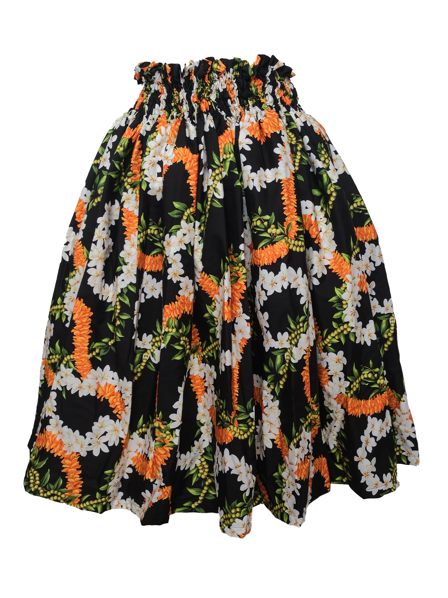 Ka Makani - Plumeria & Mokihana Lei Black Cotton Hula Pau Skirt