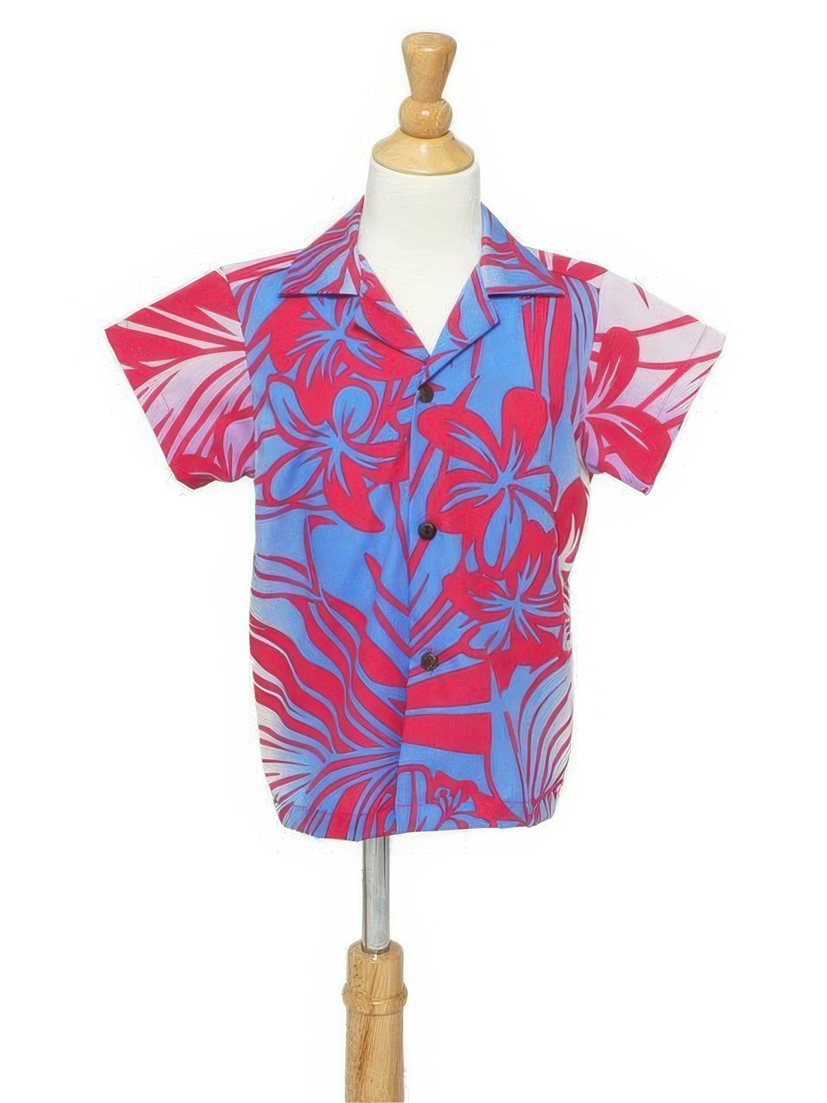 Anuenue - Hibiscus & Plumeria Fuchsia & Cream Poly Cotton Boys Hawaiian Shirt