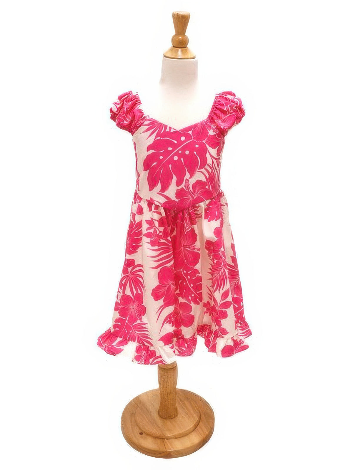 Royal Hawaiian Creations - Hibiscus Panel Pink Poly Cotton Girls Hawaiian Sundress
