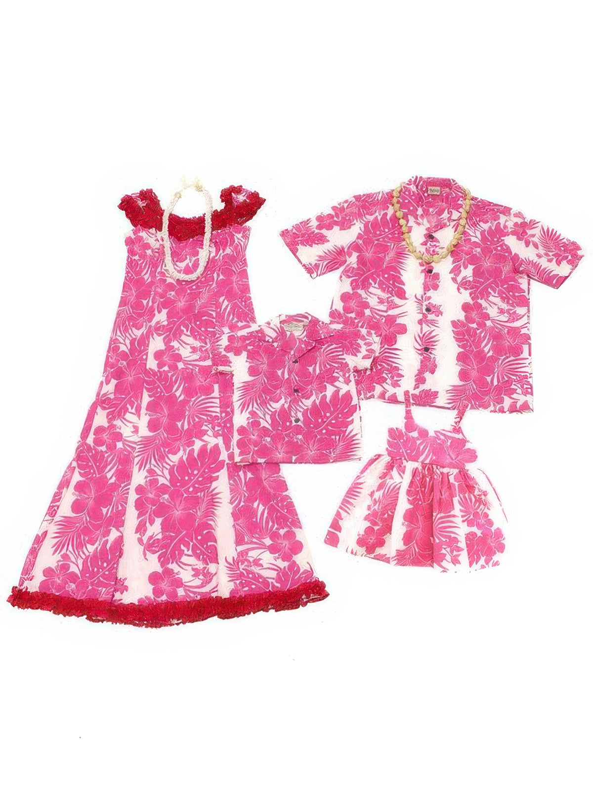 Royal Hawaiian Creations - Hibiscus Panel Pink Poly Cotton Hawaiian Nahenahe Ruffle Long Muumuu Dress 2XL Royal Hawaiian Creations - Hibiscus Panel Pink Poly Cotton Hawaiian Nahenahe Ruffle Long Muumuu Dress 2XL