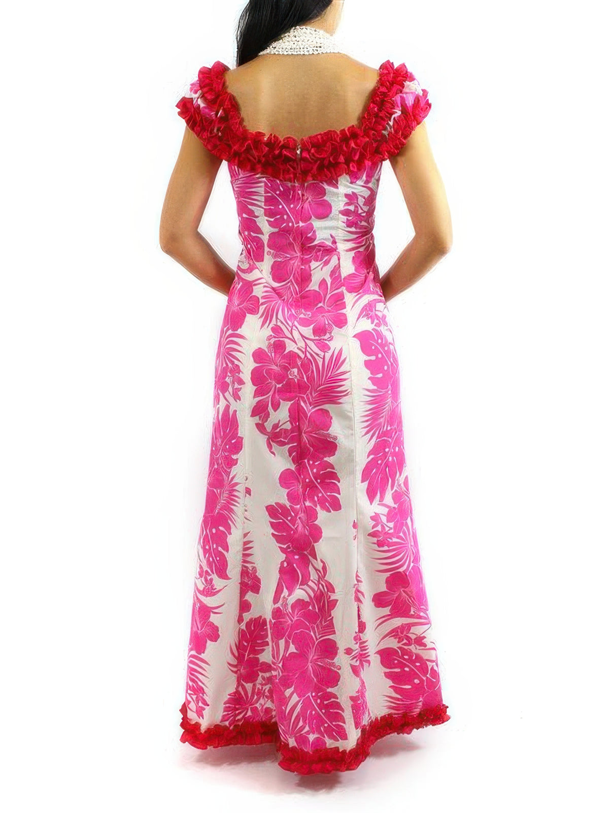hot pink hawaiian dress Pink Floral Long Ruffled Muumuu Dress Pink / M