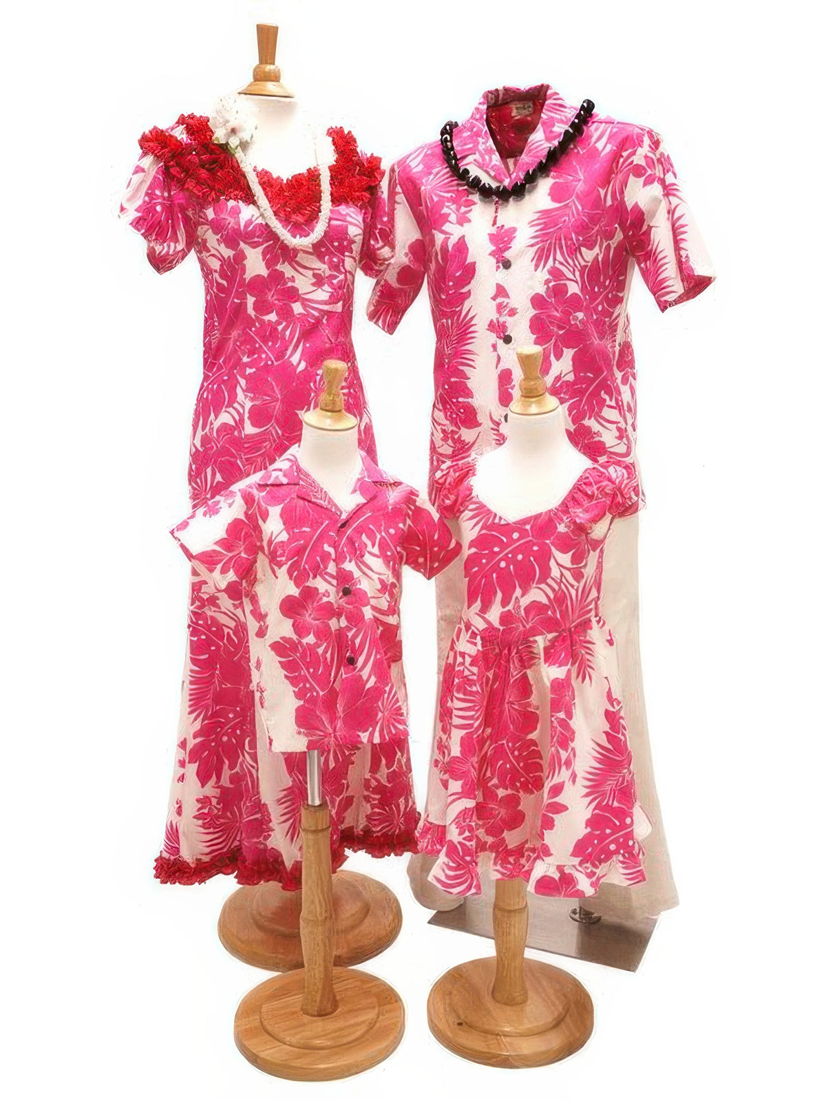 Ruffle Muumuu Long Dress Flower Lei Hibiscus Panel with Sleeves Pink / L Ruffle Muumuu Long Dress Flower Lei Hibiscus Panel with Sleeves Pink / L