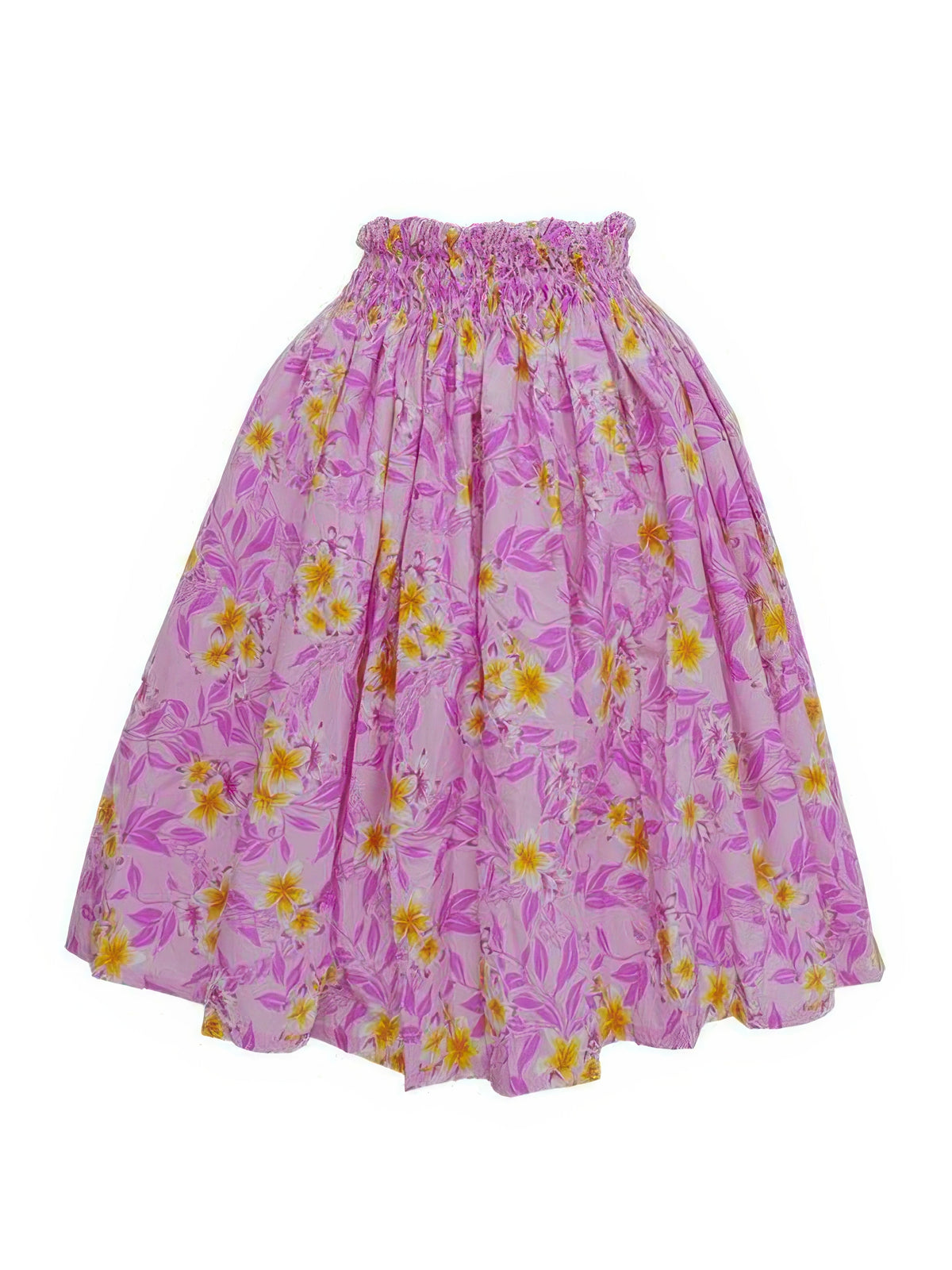 Ka Makani - Plumeria & Pikake Lei Pink Poly Cotton Hula Pau Skirt / 3 Bands