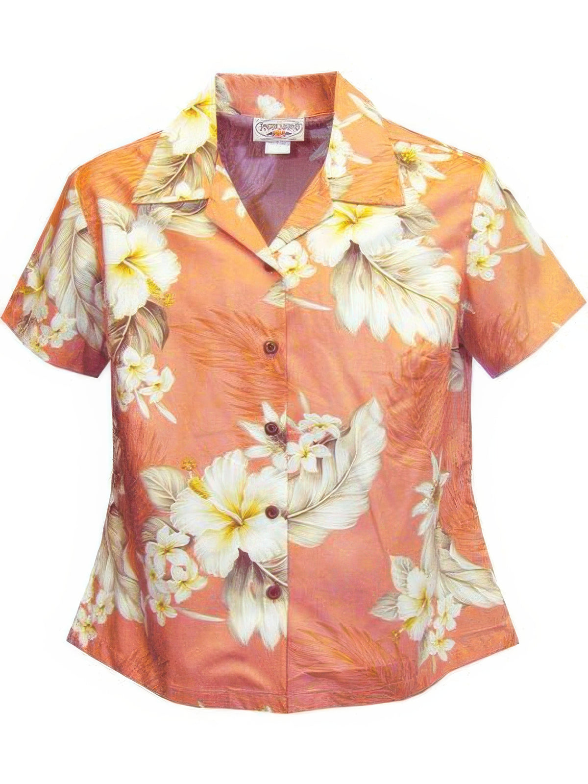 Pacific Legend - Hibiscus Peach Cotton Women's Fitted Hawaiian Shirt