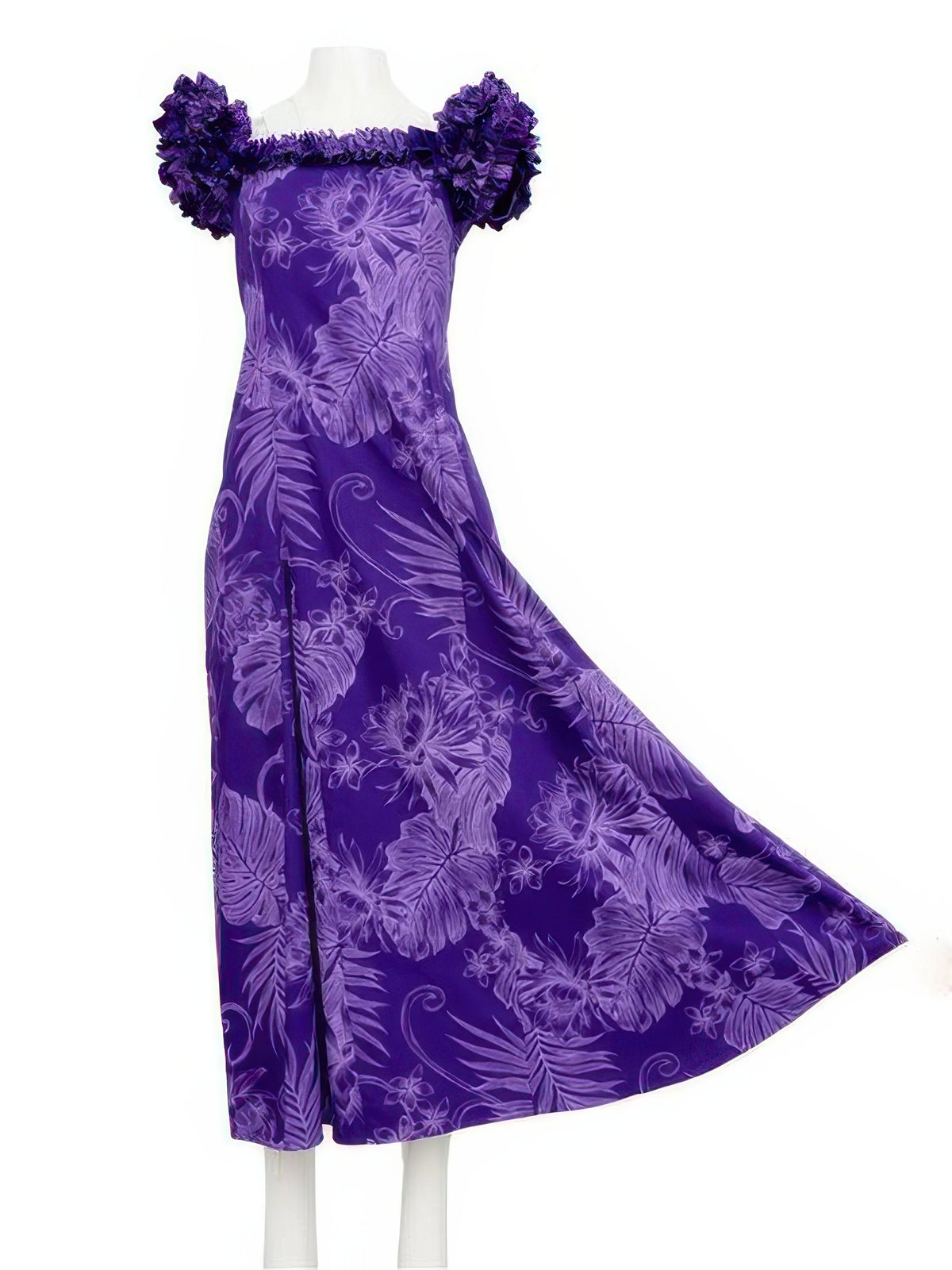 Two Palms - Monstera Ceres Purple Cotton Frill Puff Sleeve Long Dress