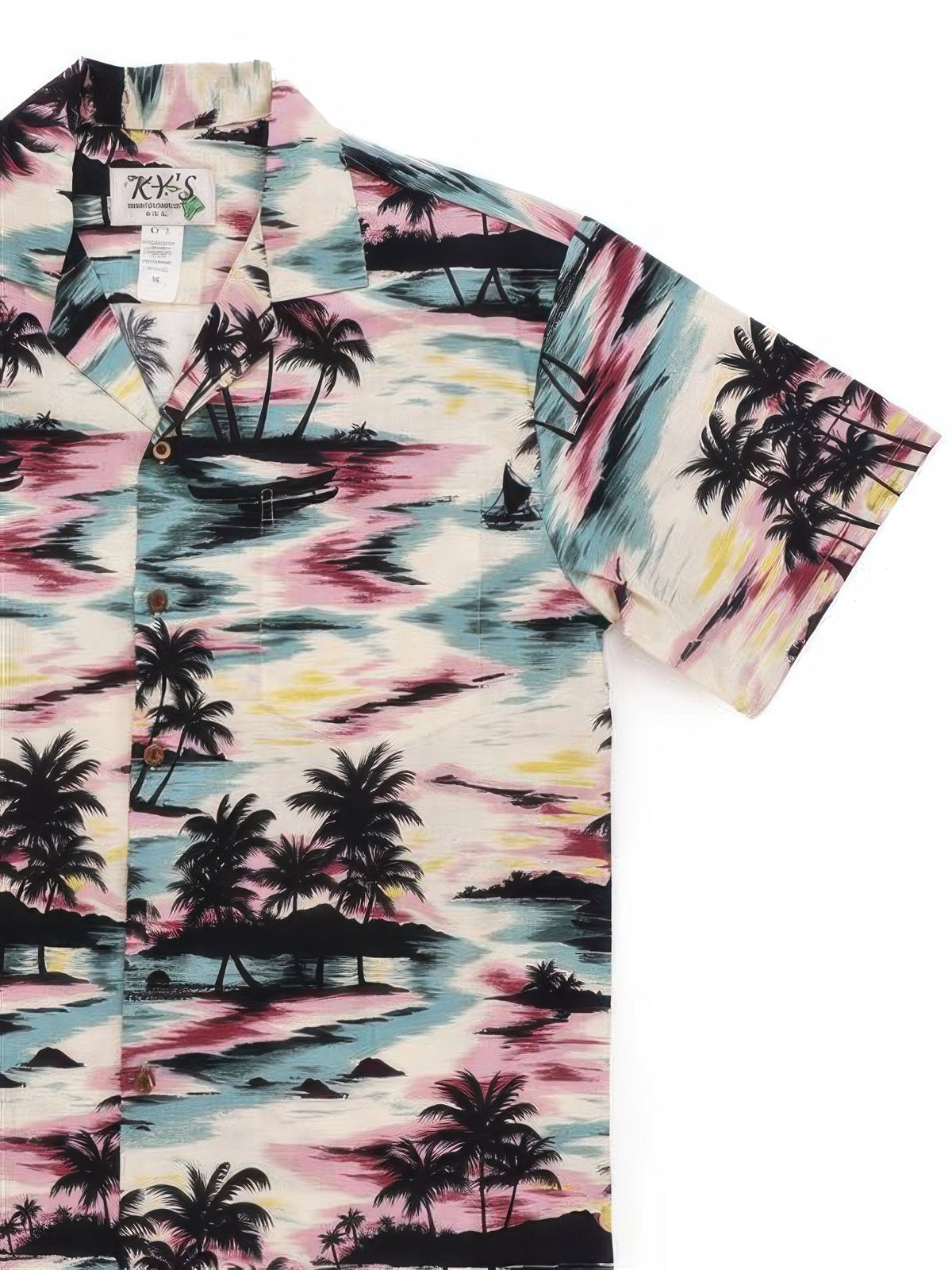 Ky's - Beach & Palm Beige Cotton Men's Hawaiian Shirt