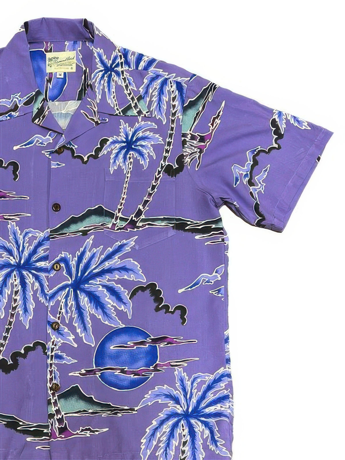 Paradise Found - Retro Scenic Palm Purple Rayon Men's Hawaiian Shirt