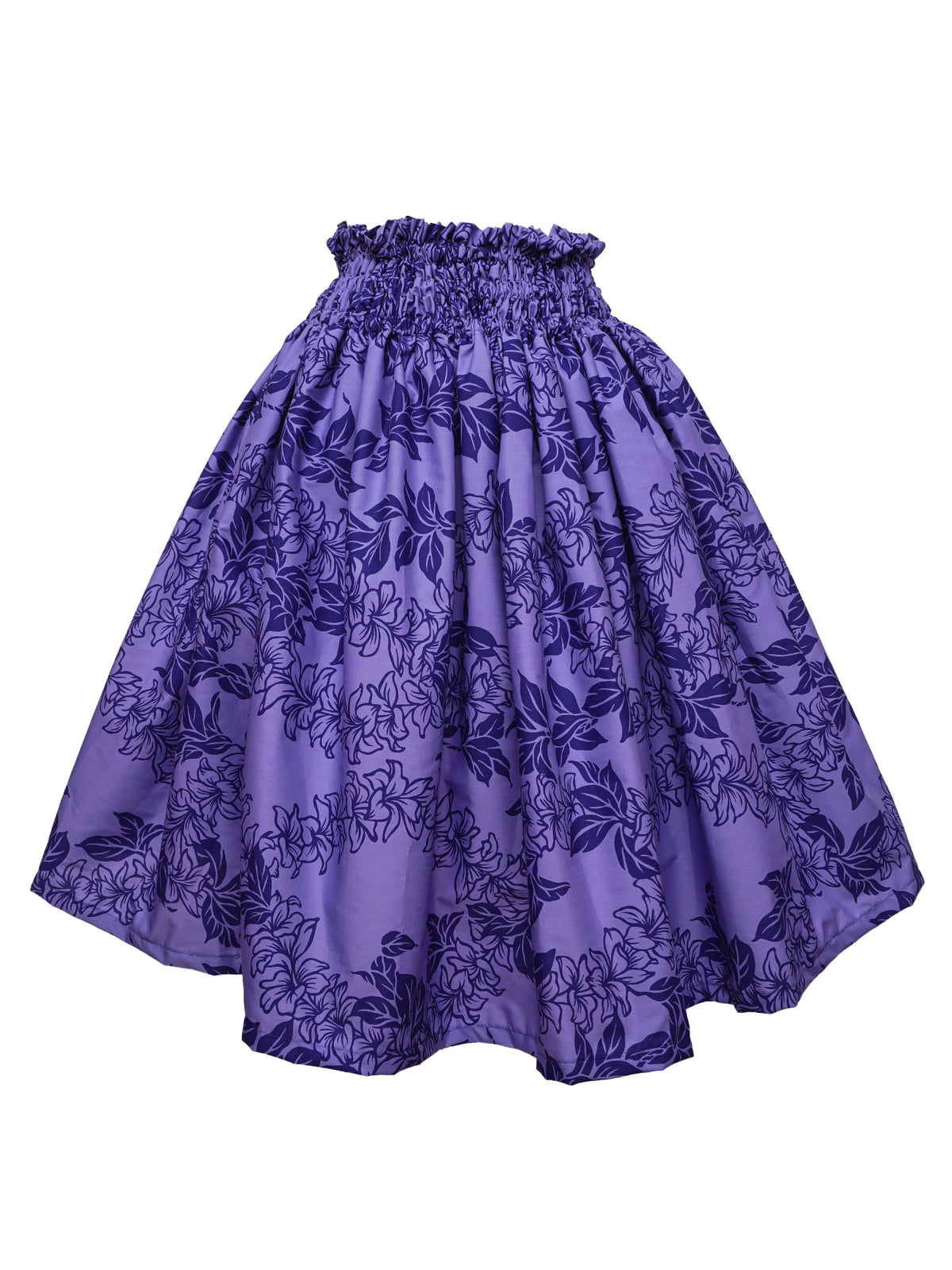 Ka Makani - Flower Lei Purple Poly Cotton Hula Pau Skirt / 3 Bands