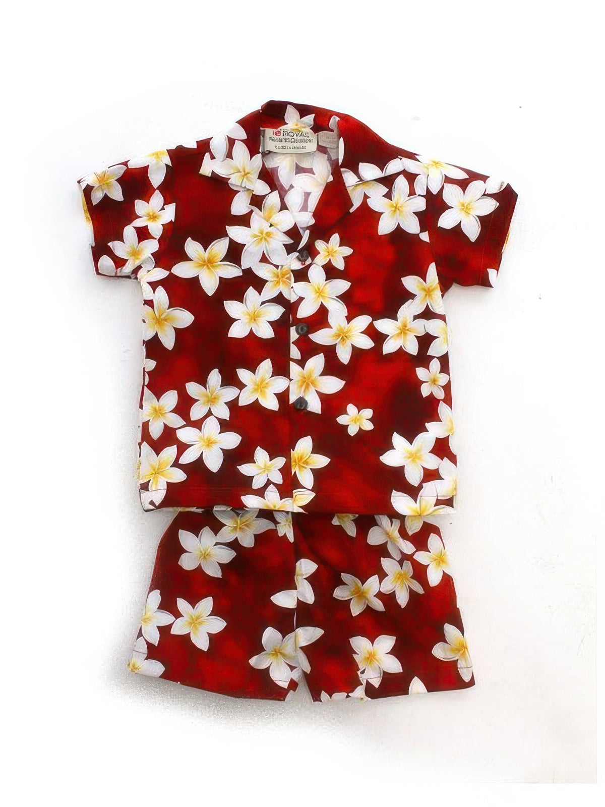 Royal Hawaiian Creations - Plumeria Red Cotton Boys Hawaiian Cabana Set