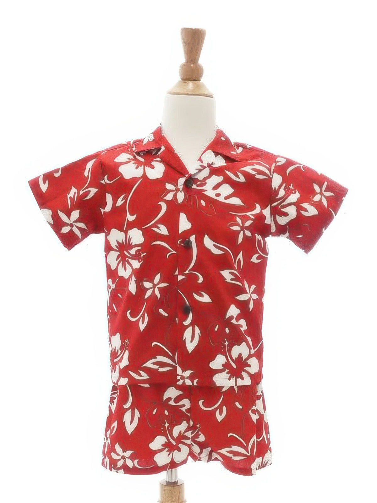 Hilo Hattie - Classic Hibiscus Pareo Red Cotton Boy's Hawaiian Cabana Set