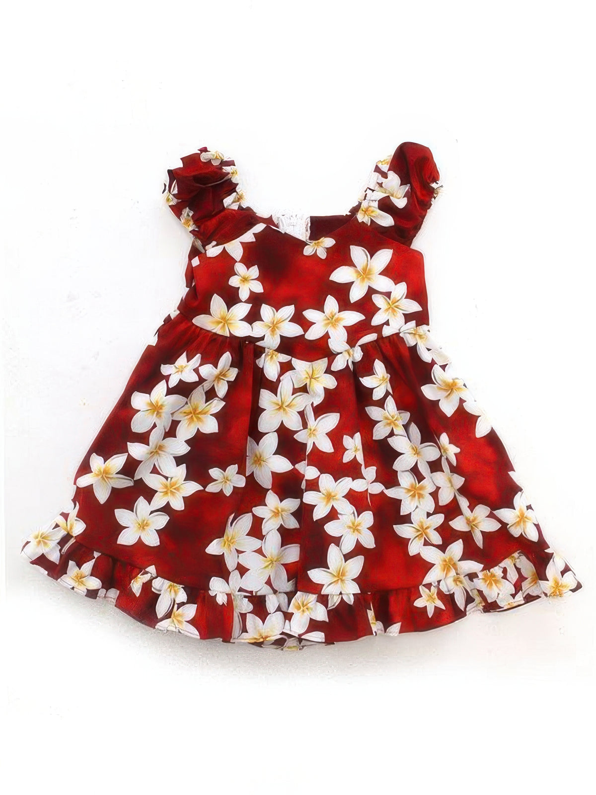 Royal Hawaiian Creations - Plumeria Red Cotton Girls Hawaiian Sundress