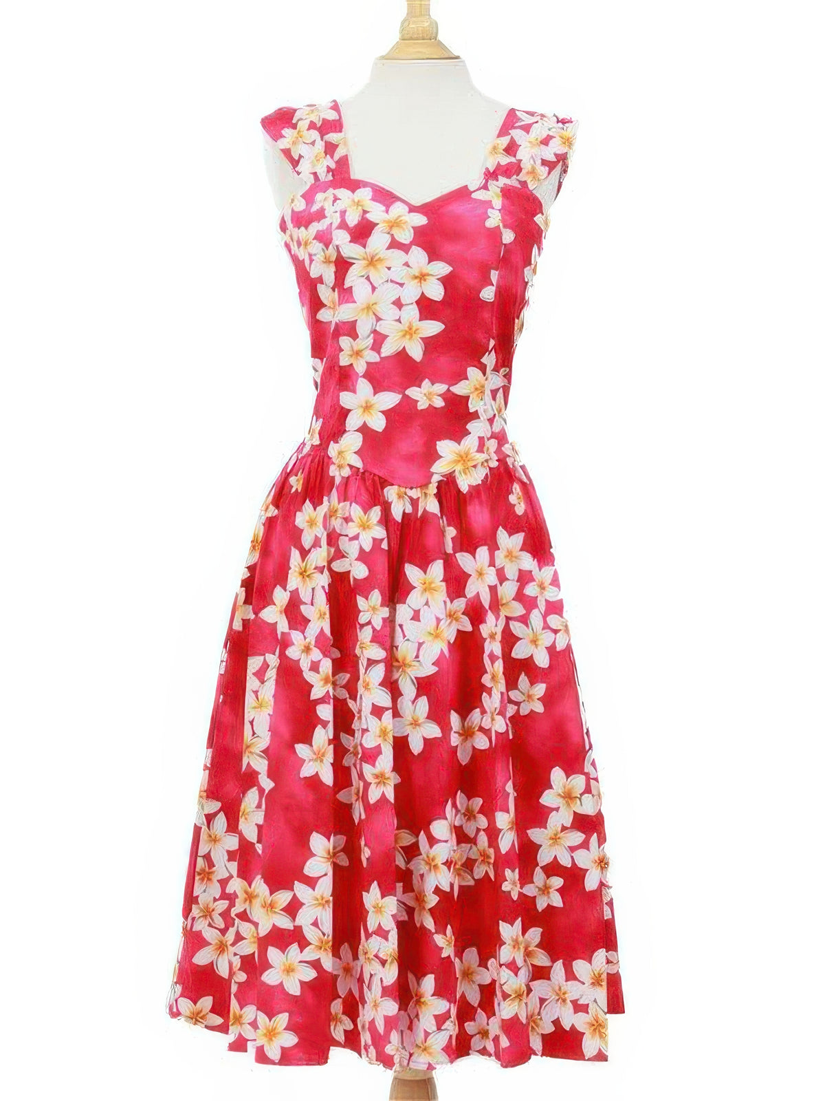 Royal Hawaiian Creations - Plumeria Pink Cotton Hawaiian Midi Sundress