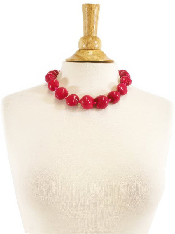 Ka Makani - Fuchsia Painted Kukui Nut Choker