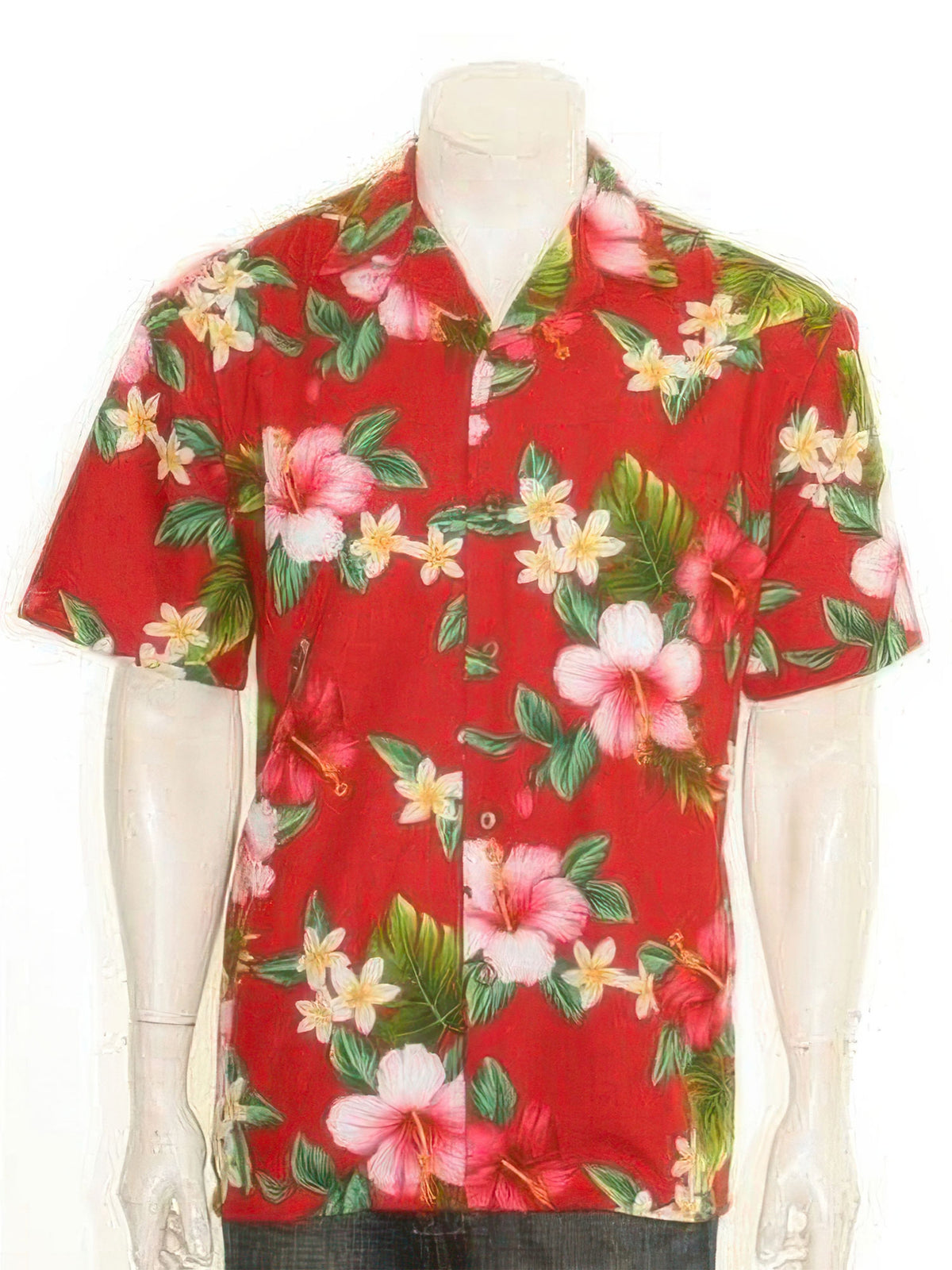 Hilo Hattie - Hibiscus Plumeria Red Cotton Men's Hawaiian Shirt