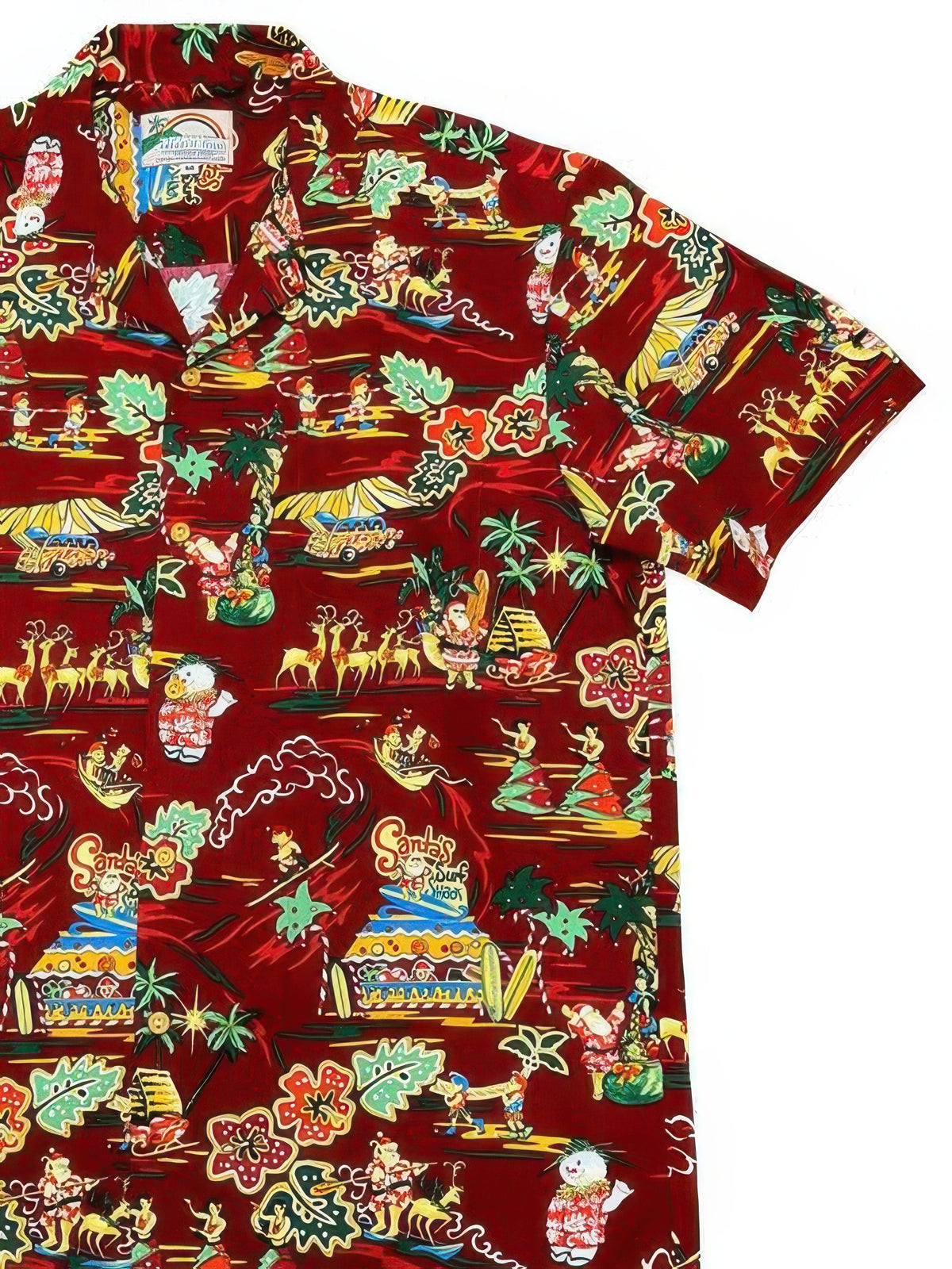 Paradise Found - SANTA'S SURF SHACK Red Rayon Men's Hawaiian Shirt