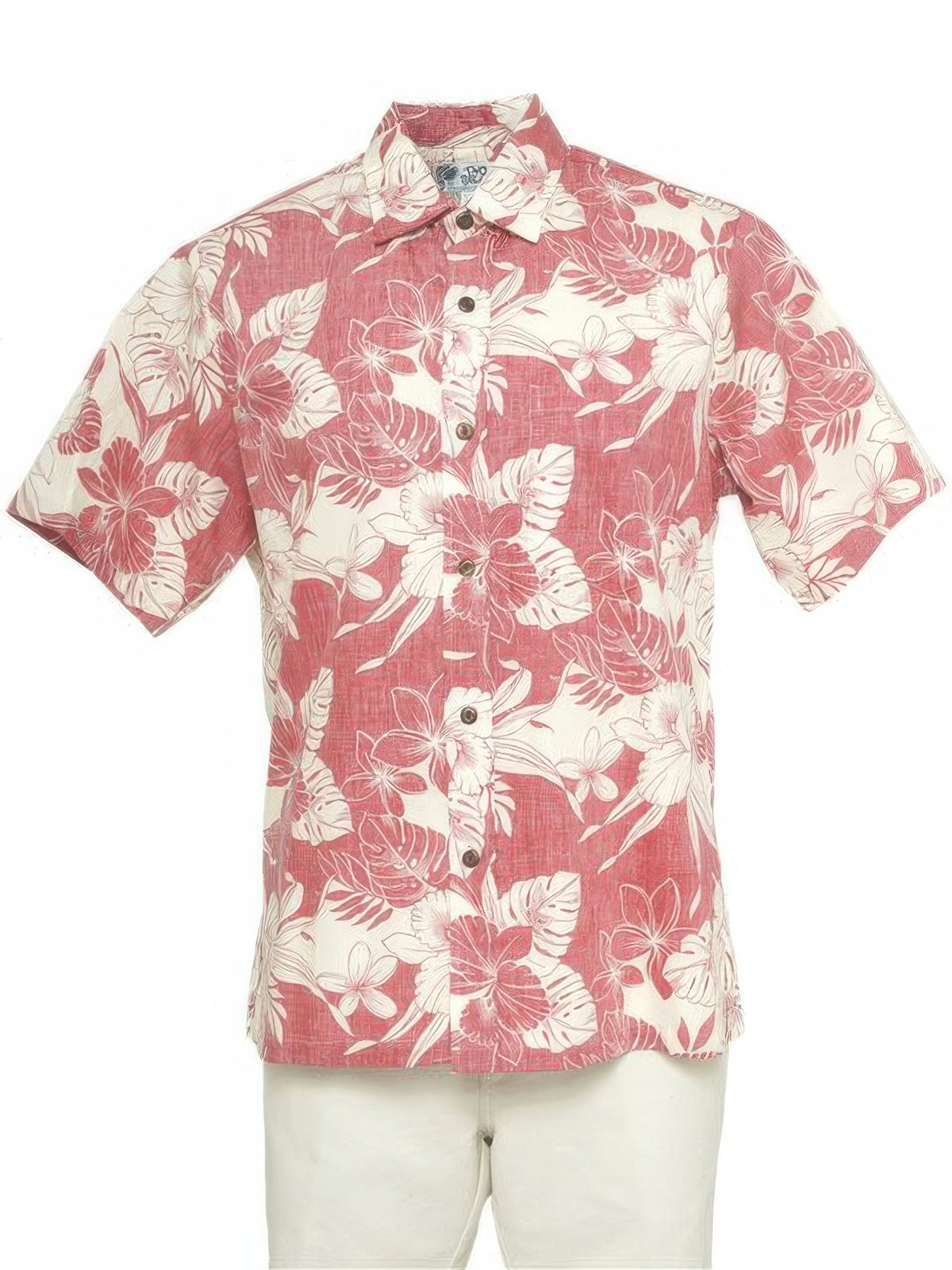 Two Palms - Orchid Monstera Red Cotton Men's Reverse Printing Hawaiian Shirt