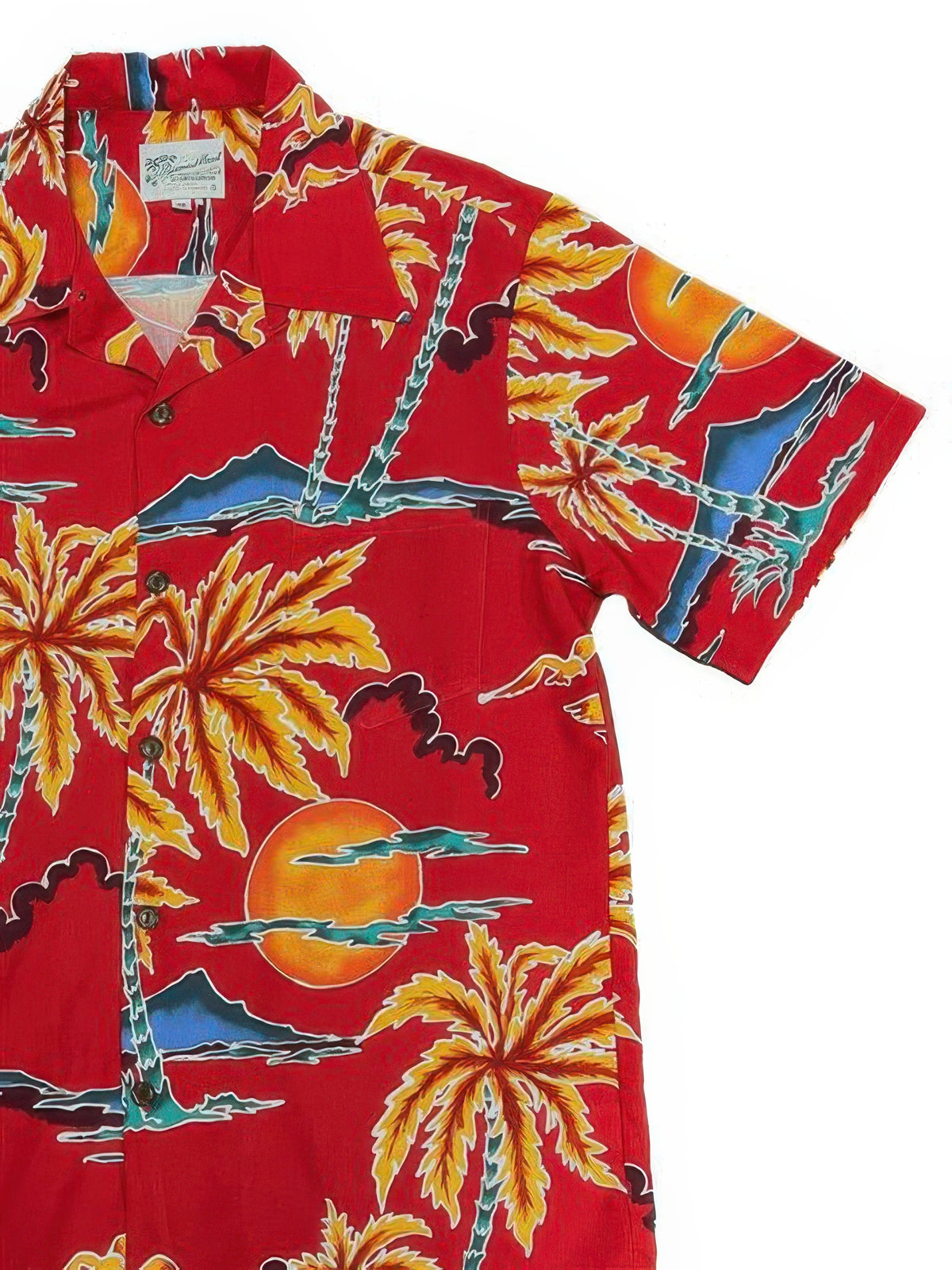Paradise Found - Retro Scenic Palm Fire Red Rayon Men's Hawaiian Shirt